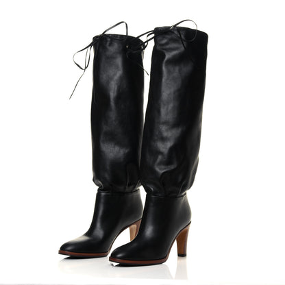 Gucci Deauville Calfskin Cinched Knee High Boots 36.5 Black 3 of 7