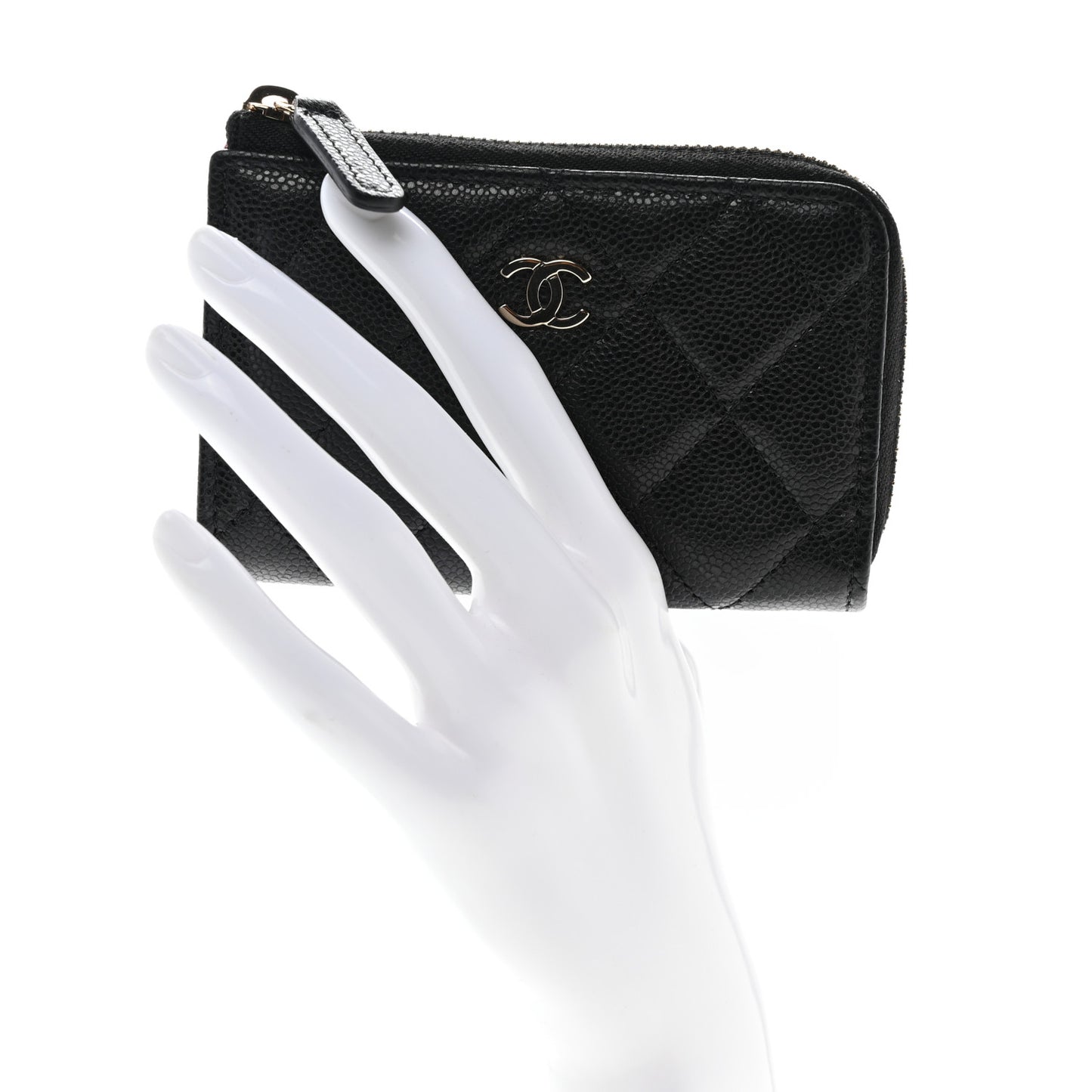 Caviar Quilted Zipped Key Holder Case Black