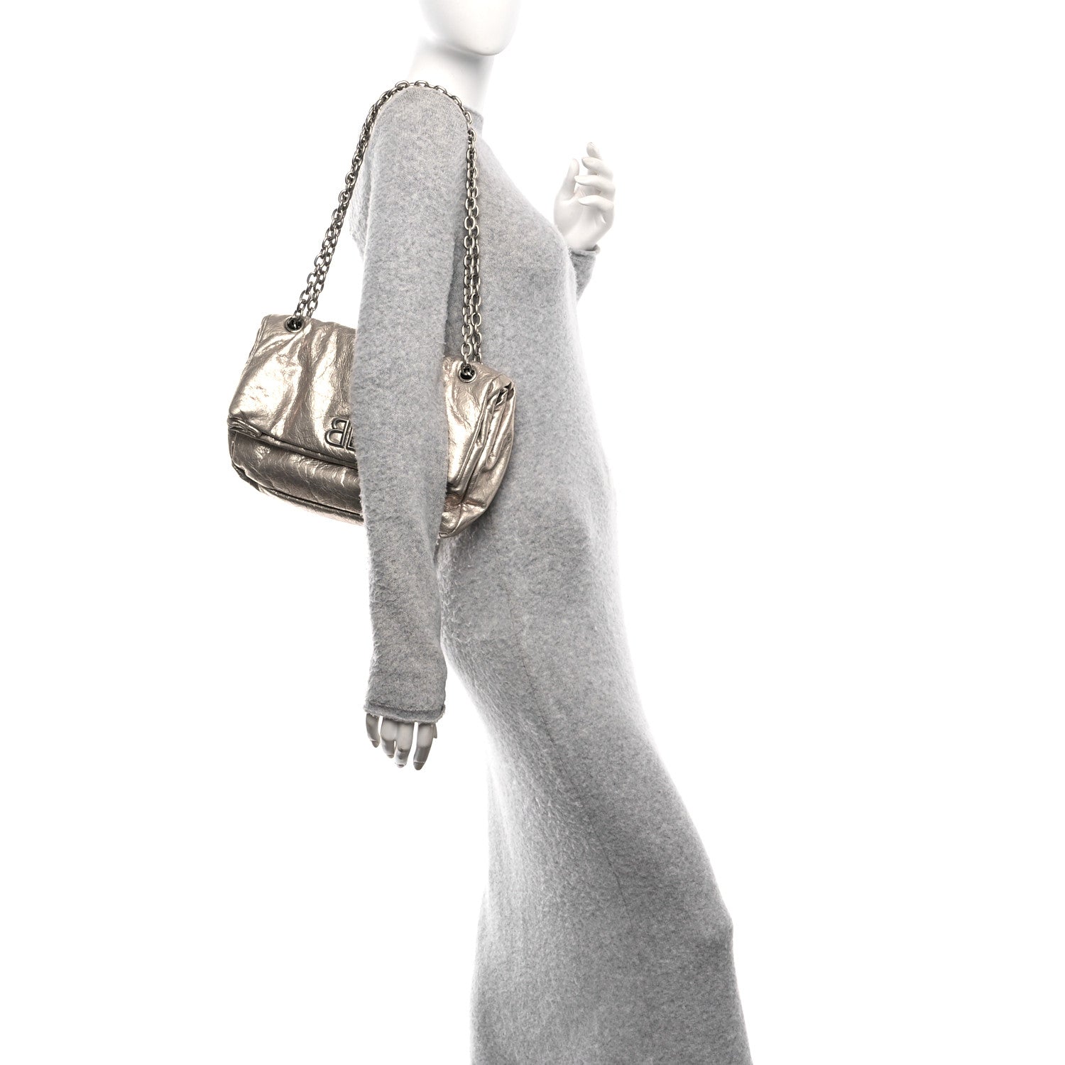 Balenciaga Metallized Arena Calfskin Small Monaco Chain Shoulder Bag Stone Beige 2 of 11