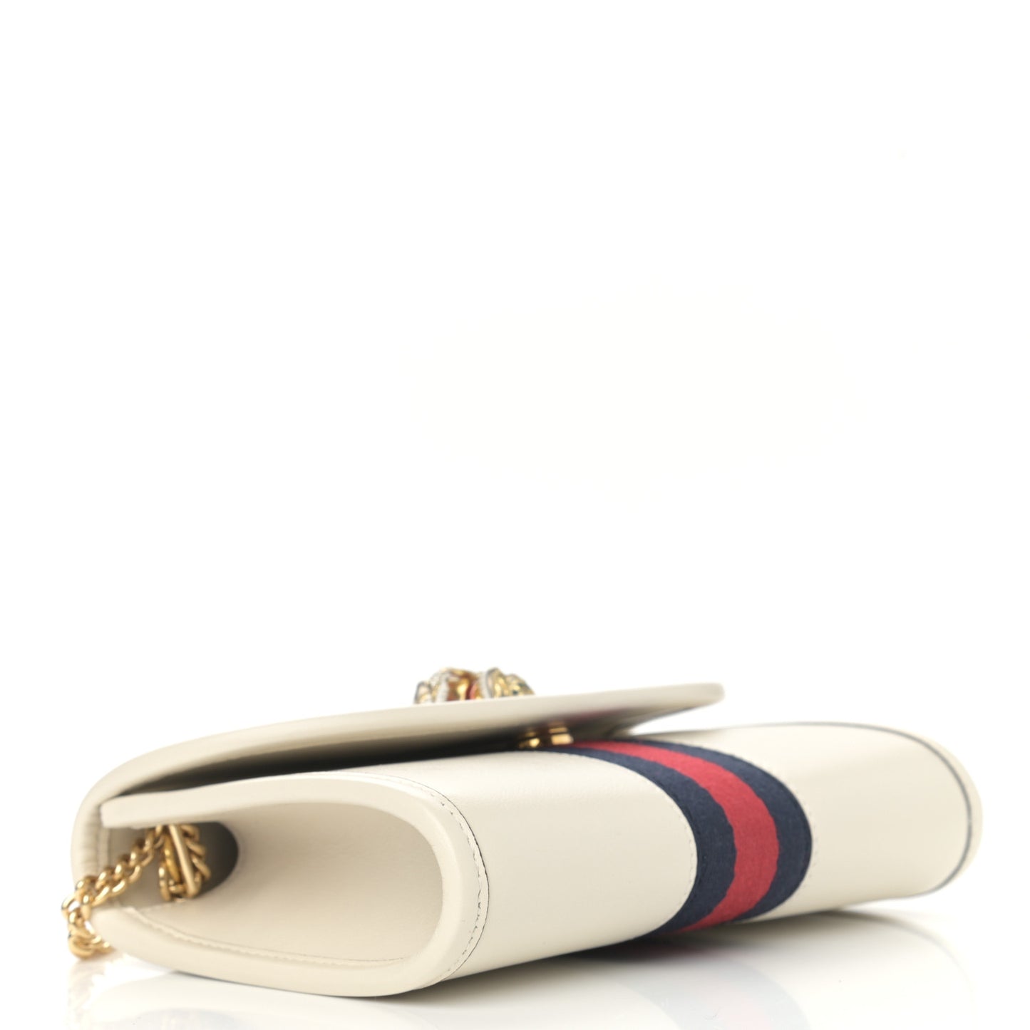 Textured Calfskin Web Mini Rajah Slim Flap Shoulder Bag Mystic White