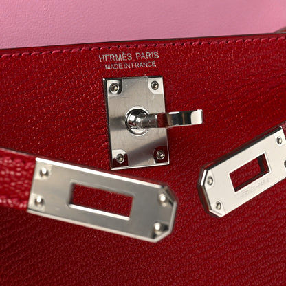 Hermes Chevre Mysore Verso Mini Kelly Sellier 20 Rouge Casaque Bubblegum 6 of 11