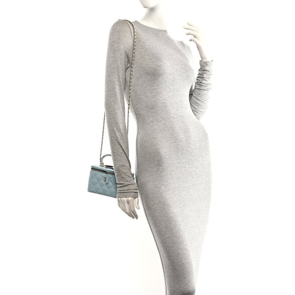 Chanel Lambskin Quilted Small Top Handle Vanity Case With Chain Light Blue 2 of 10