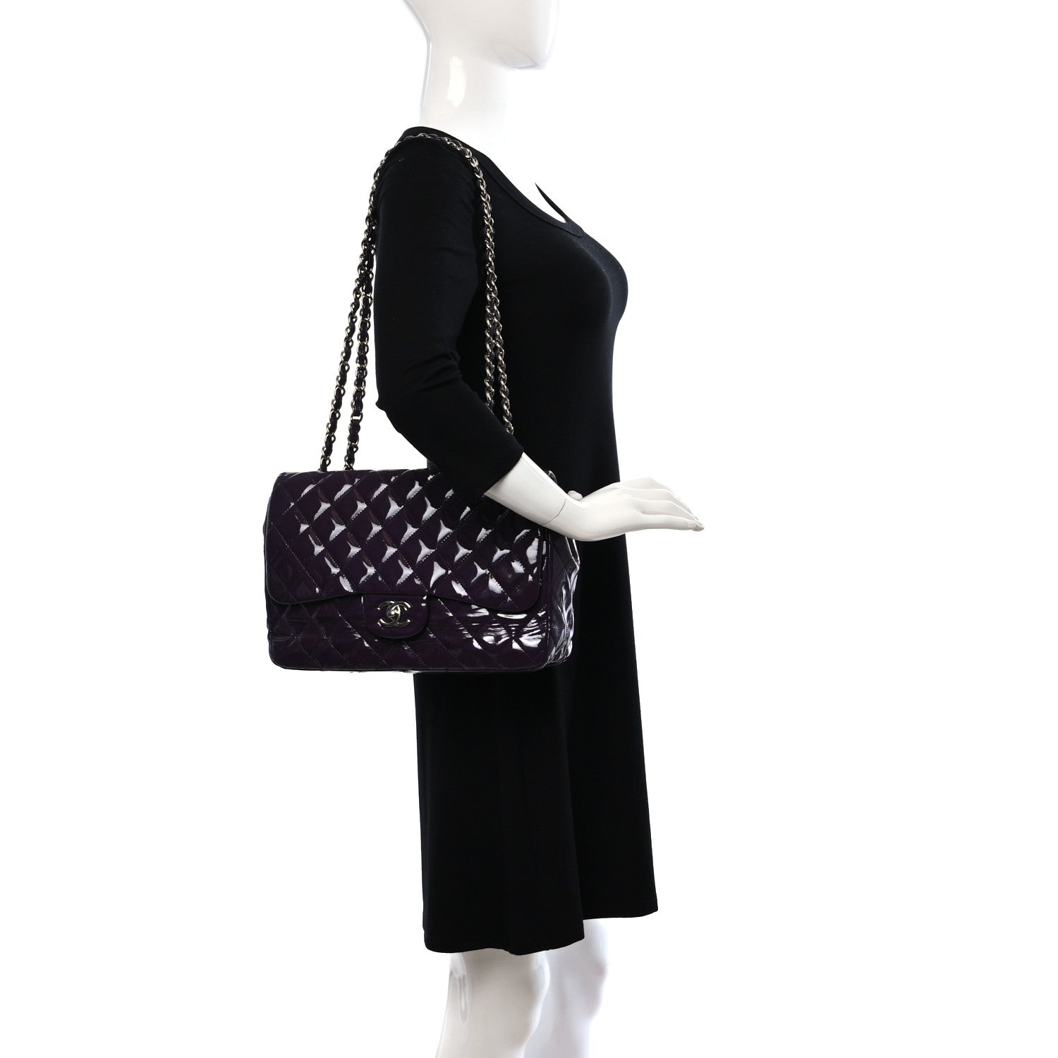 Chanel Patent Quilted Jumbo Single Flap Dark Purple 2 of 9