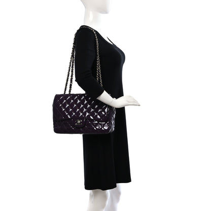 Chanel Patent Quilted Jumbo Single Flap Dark Purple 2 of 9