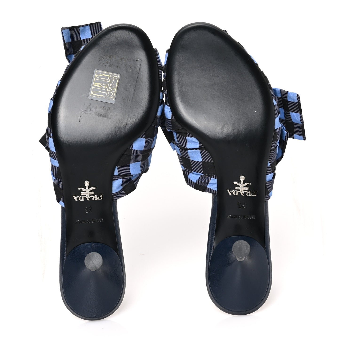 Gingham Bow Slide Sandals 35 Blue