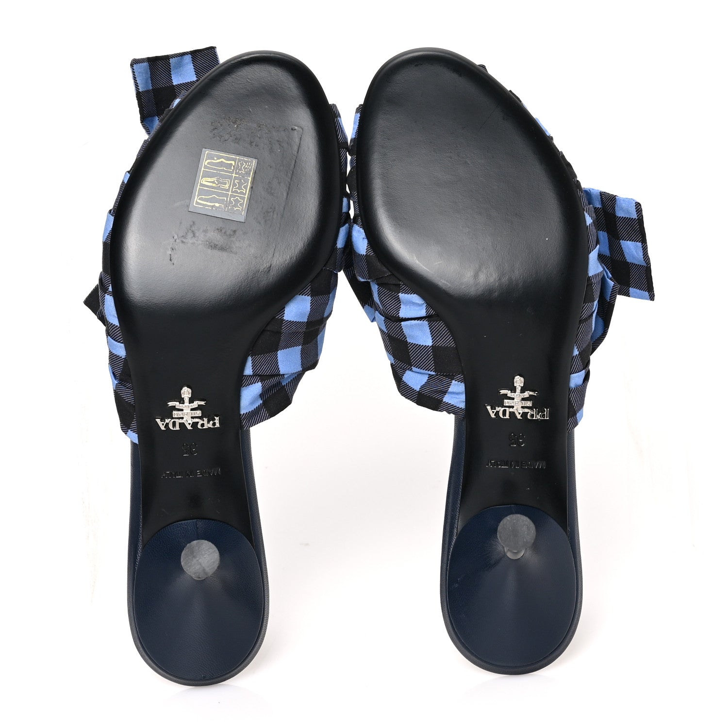 Prada Gingham Bow Slide Sandals 35 Blue 5 of 7