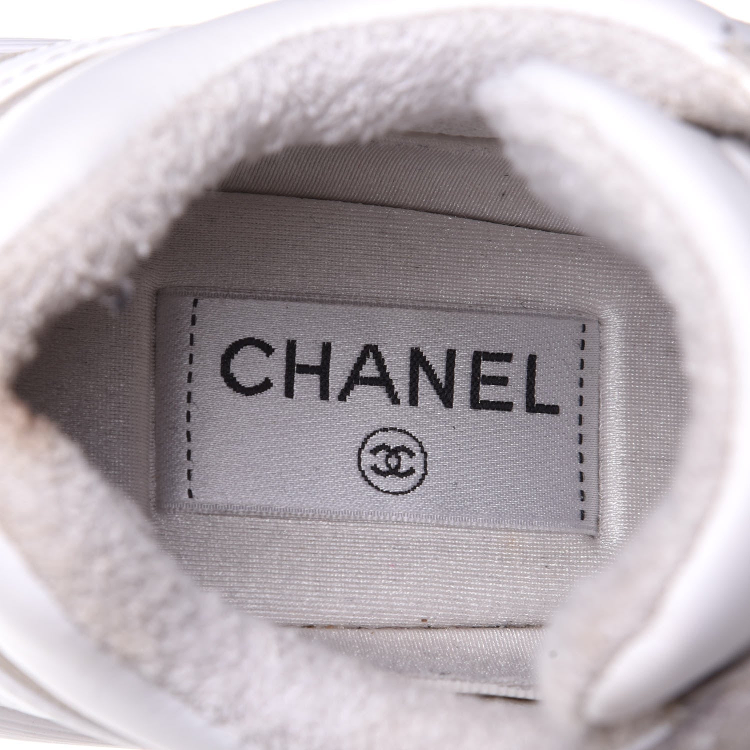 Chanel Suede Calfskin Fabric CC Sneakers 37.5 White Grey 9 of 11