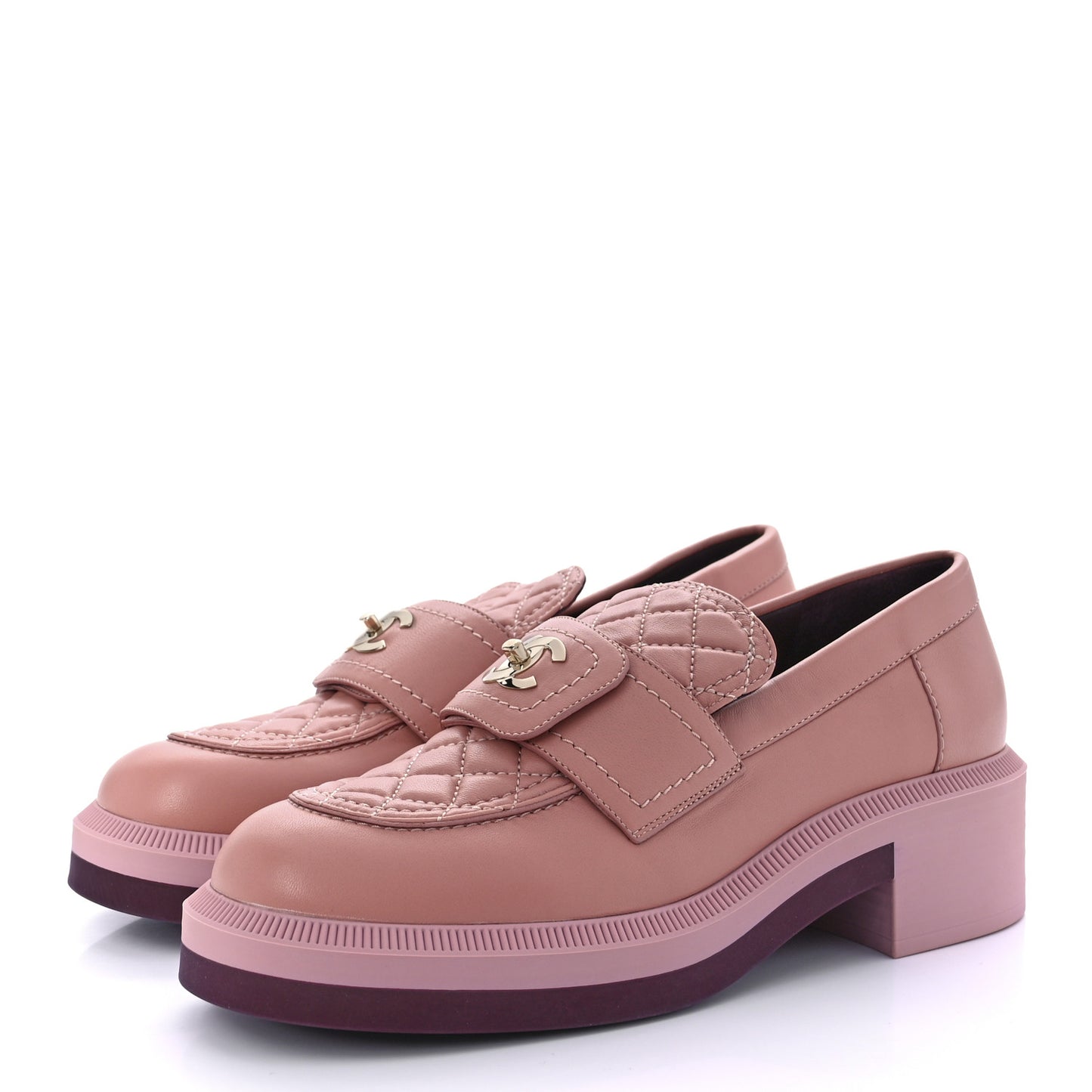 Lambskin Quilted CC Turnlock Loafers 37 Dark Pink