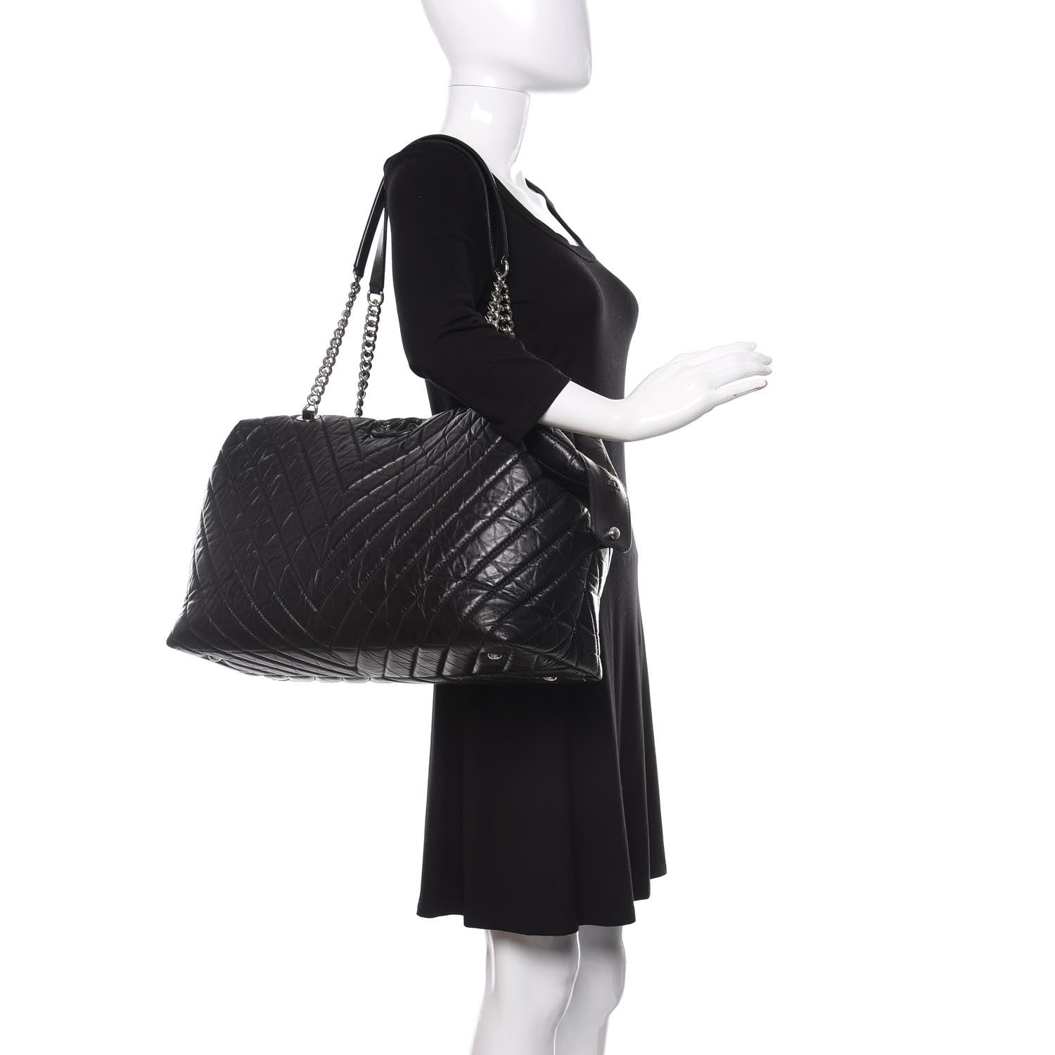 Chanel Aged Calfskin Chevron Quilted Duffle Bag Black 2 of 12