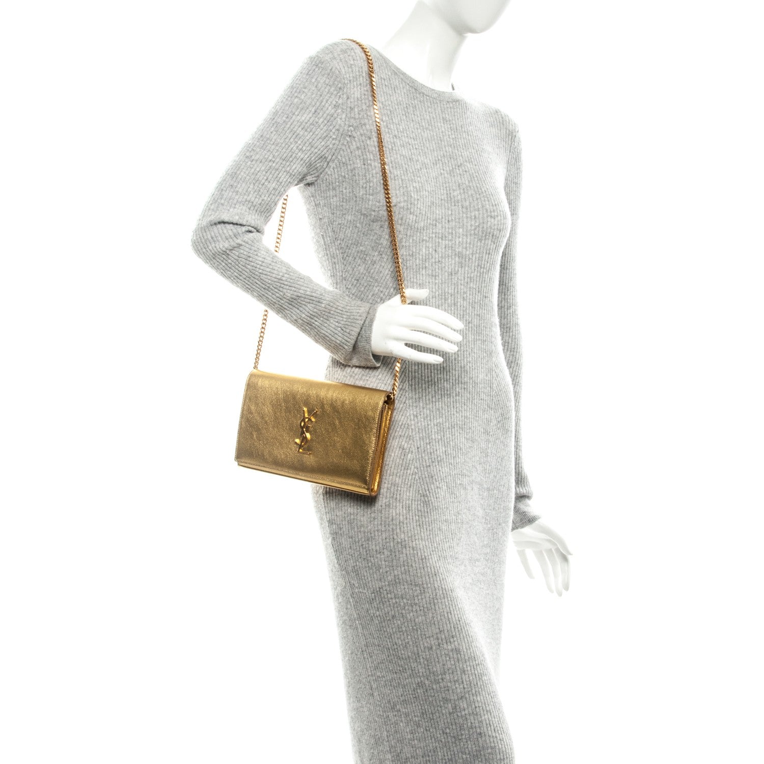 Saint Laurent Metallic Calfskin Monogram Chain Wallet Gold 2 of 8