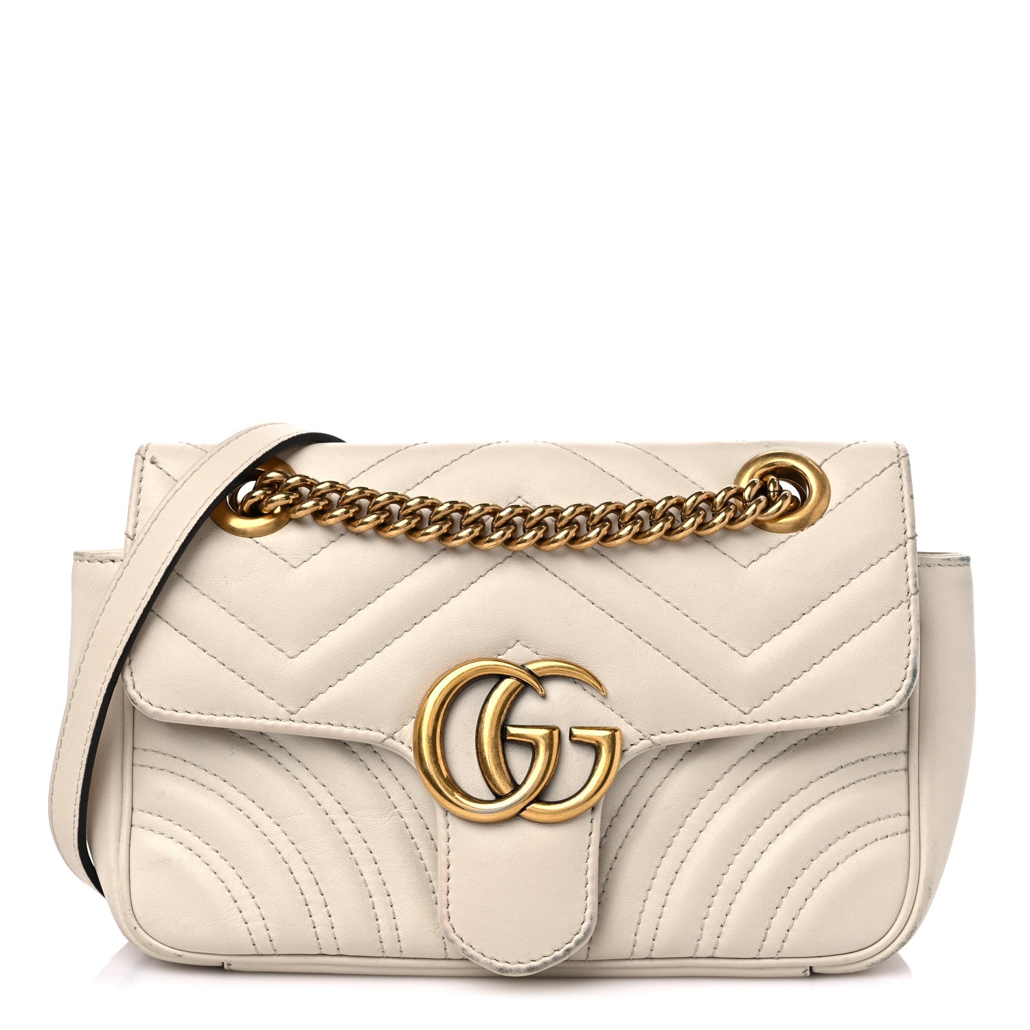 Gucci Calfskin Matelasse Mini GG Marmont Shoulder Bag White 1 of 18