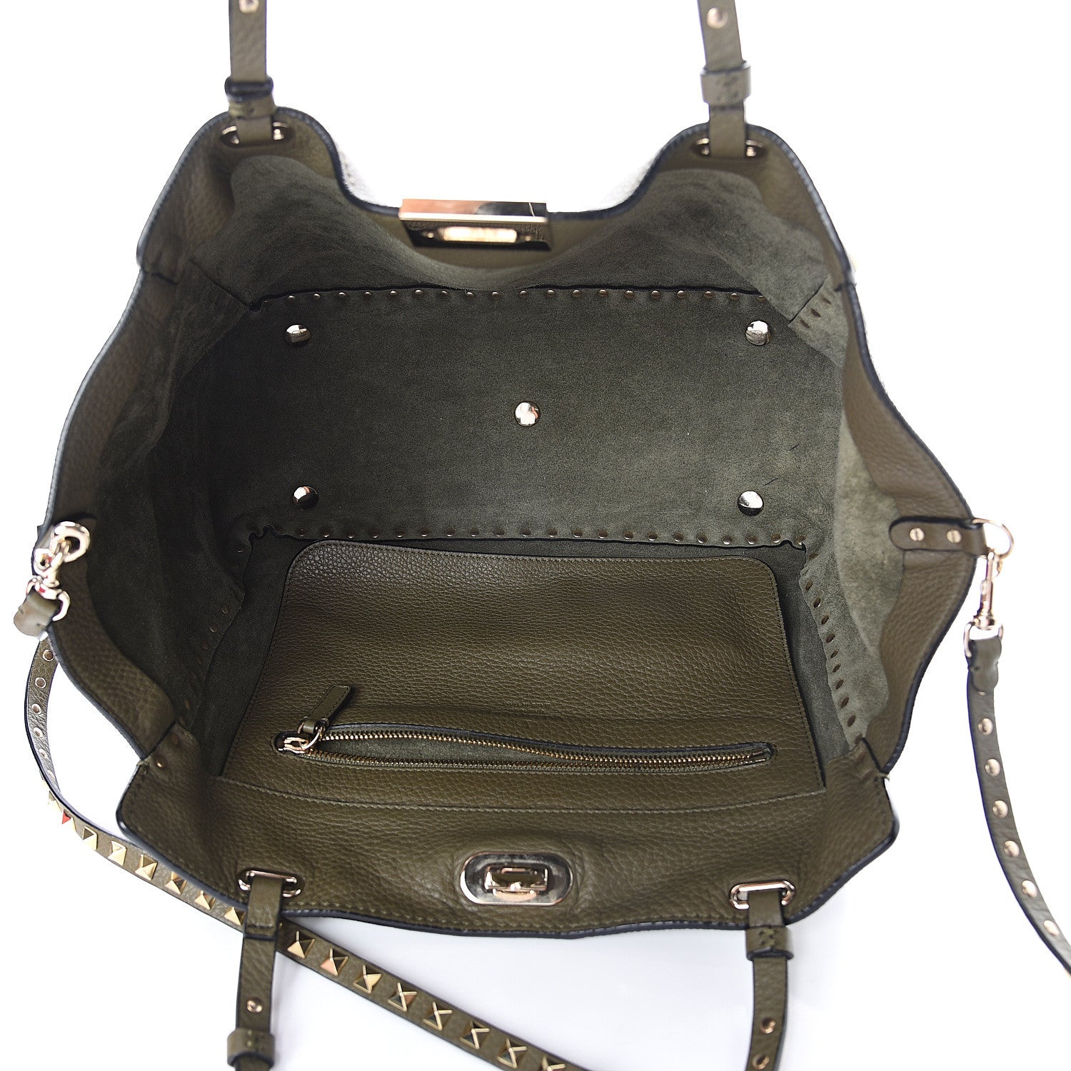 Valentino Garavani Pebbled Calfskin Medium Rockstud Tote Army Green 4 of 7