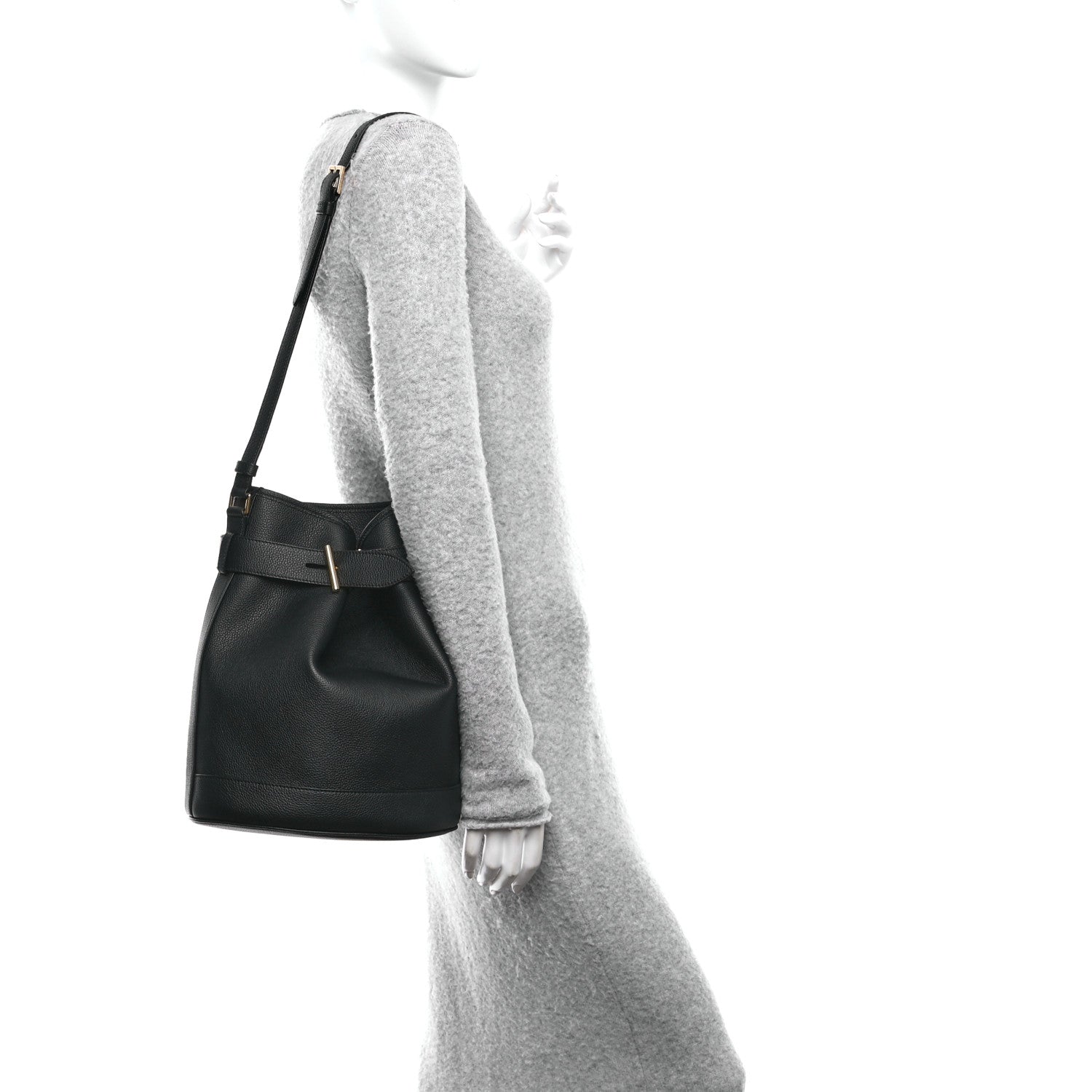 Tom Ford Grain Calfskin Medium Tara Bucket Bag Black 2 of 9