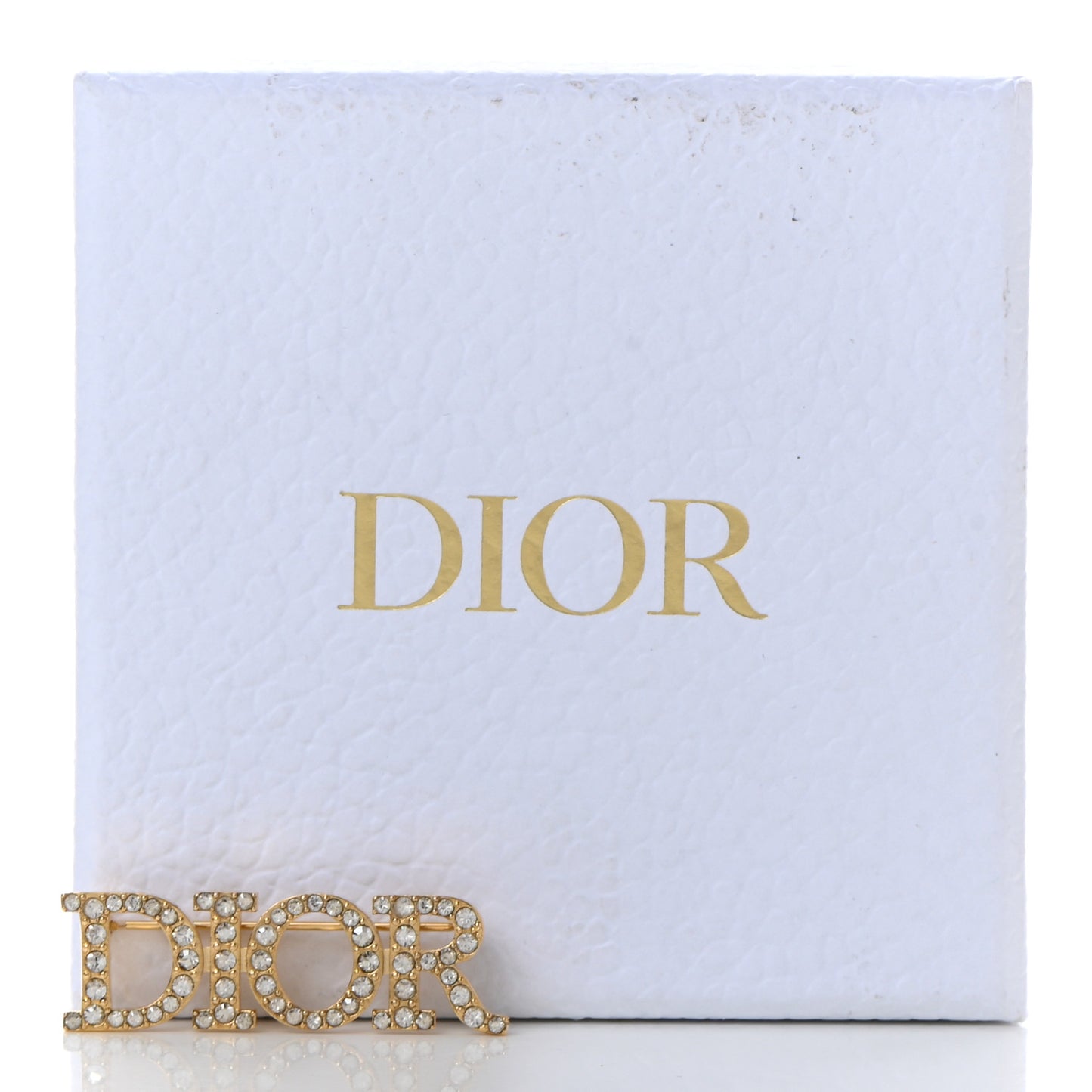Crystal Dior Logo Brooch Gold