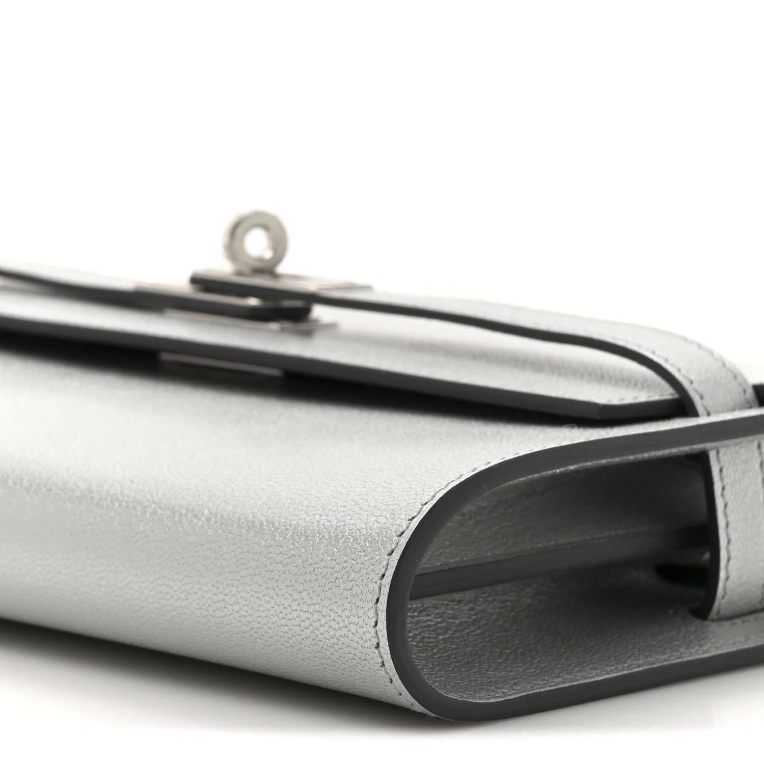 Hermes Metallic Chevre Chamkilight Kelly Wallet To Go Argent