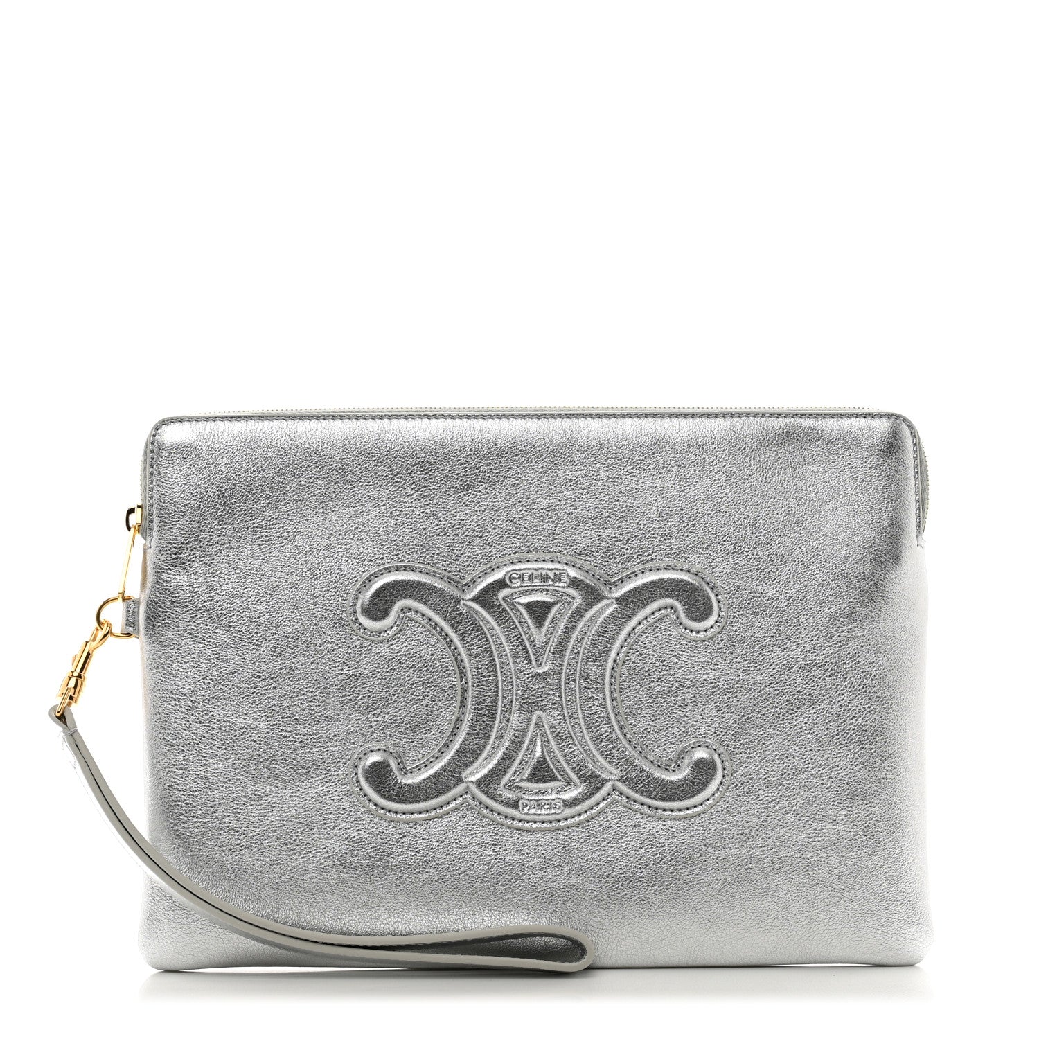 Celine Metallic Calfskin Cuir Triomphe Coin and Card Pouch With Hook 1 of 8