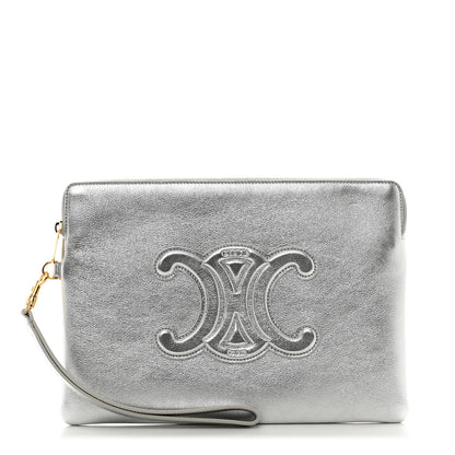 Celine Metallic Calfskin Cuir Triomphe Coin and Card Pouch With Hook 1 of 8