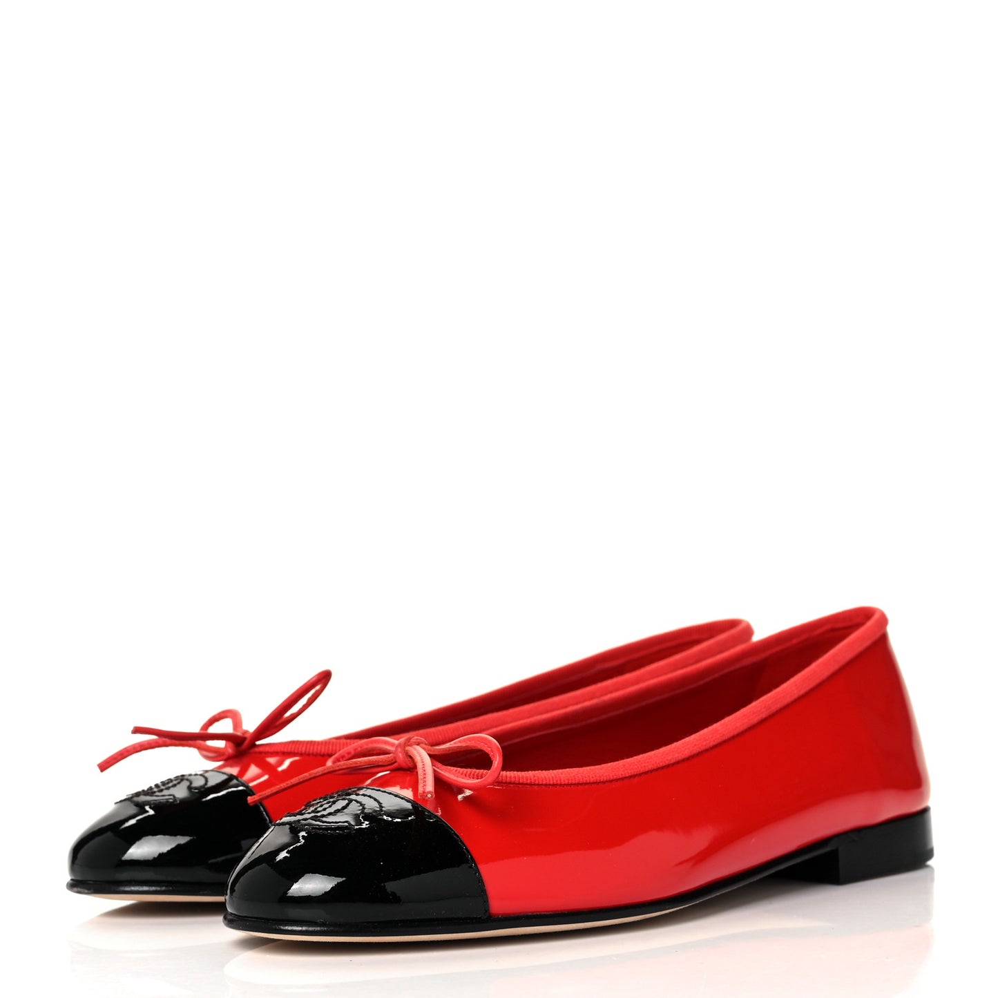 Patent Calfskin CC Cap Toe Ballerina Flats 36 Red