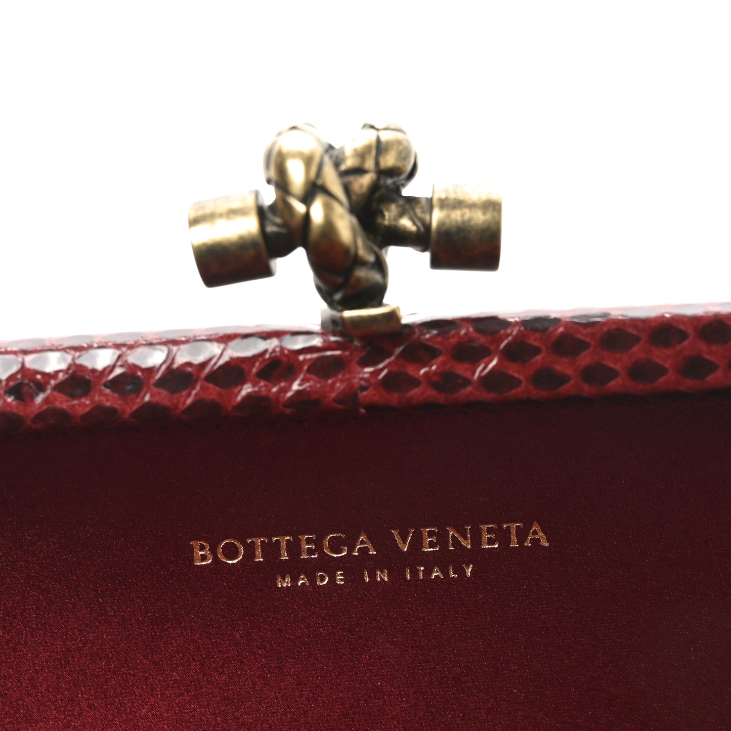 Satin Intreccio Impero Snakeskin Stretch Knot Clutch Red