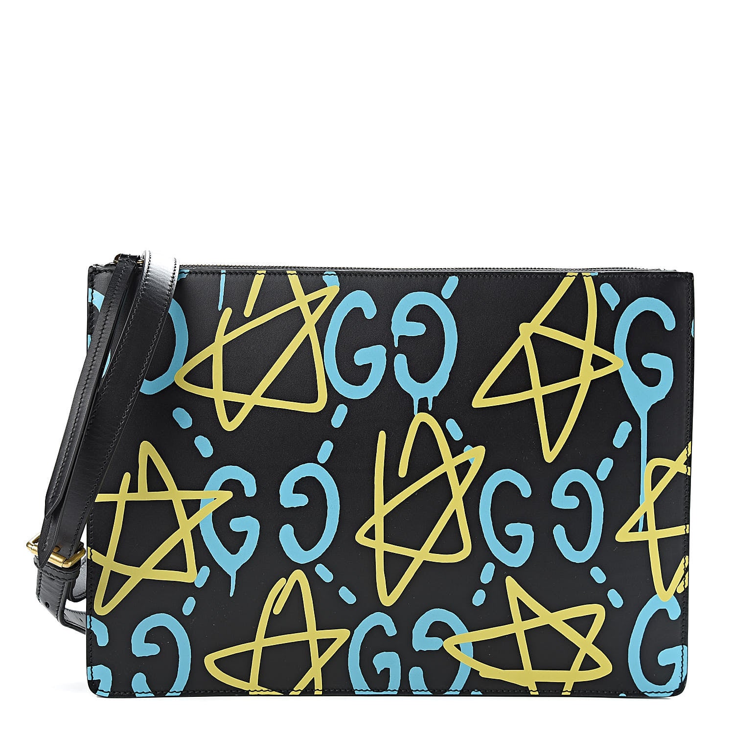 Gucci Calfskin GucciGhost Print GG Messenger Bag Black New Acquamarine 1 of 9