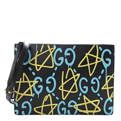 Gucci Calfskin GucciGhost Print GG Messenger Bag Black New Acquamarine 1 of 9