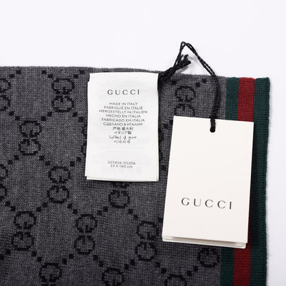 Gucci Wool Tricot GG Monogram Web Solange Scarf Black Medium Grey 3 of 4