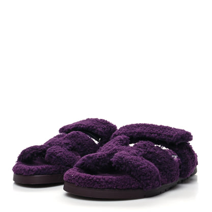 Hermes Woolskin Womens Chypre Sandals 38 Violet Fonce 3 of 8