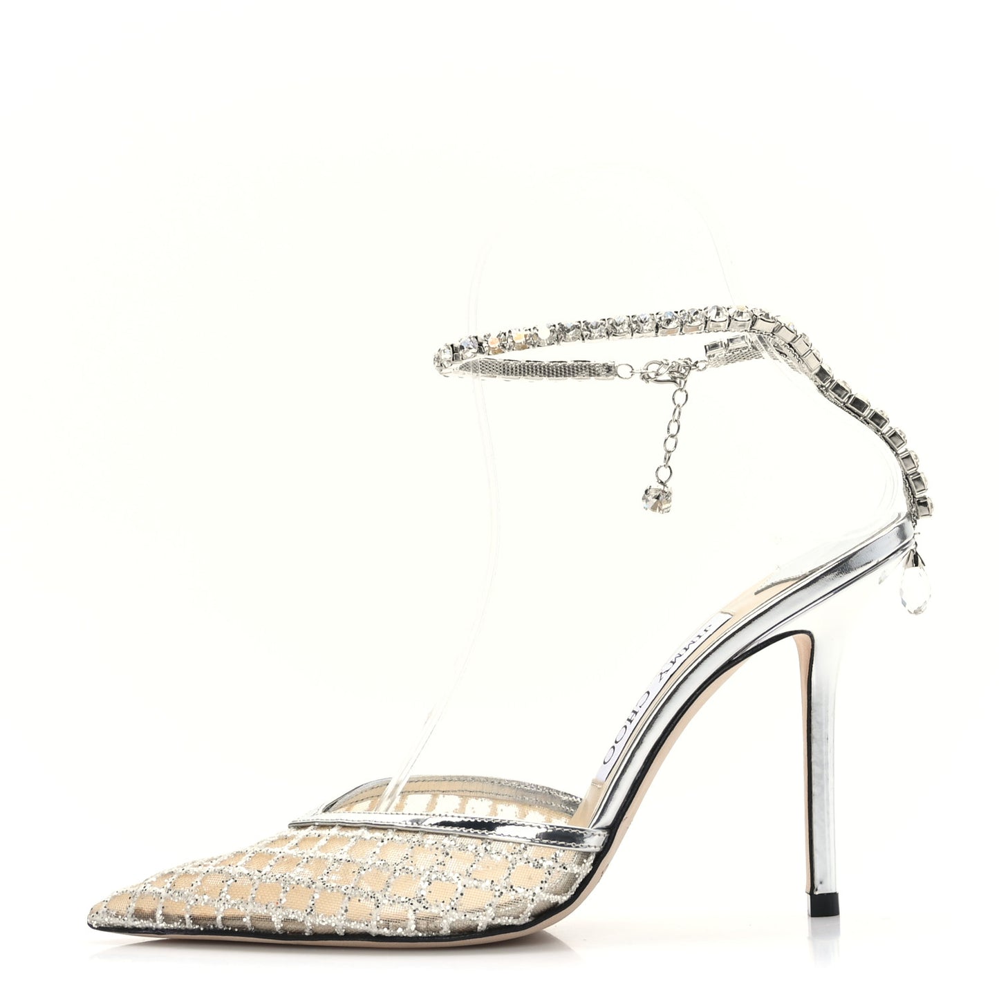 Glitter Checker Board Mesh Crystal Saeda 100 Pumps 36 Champagne Silver
