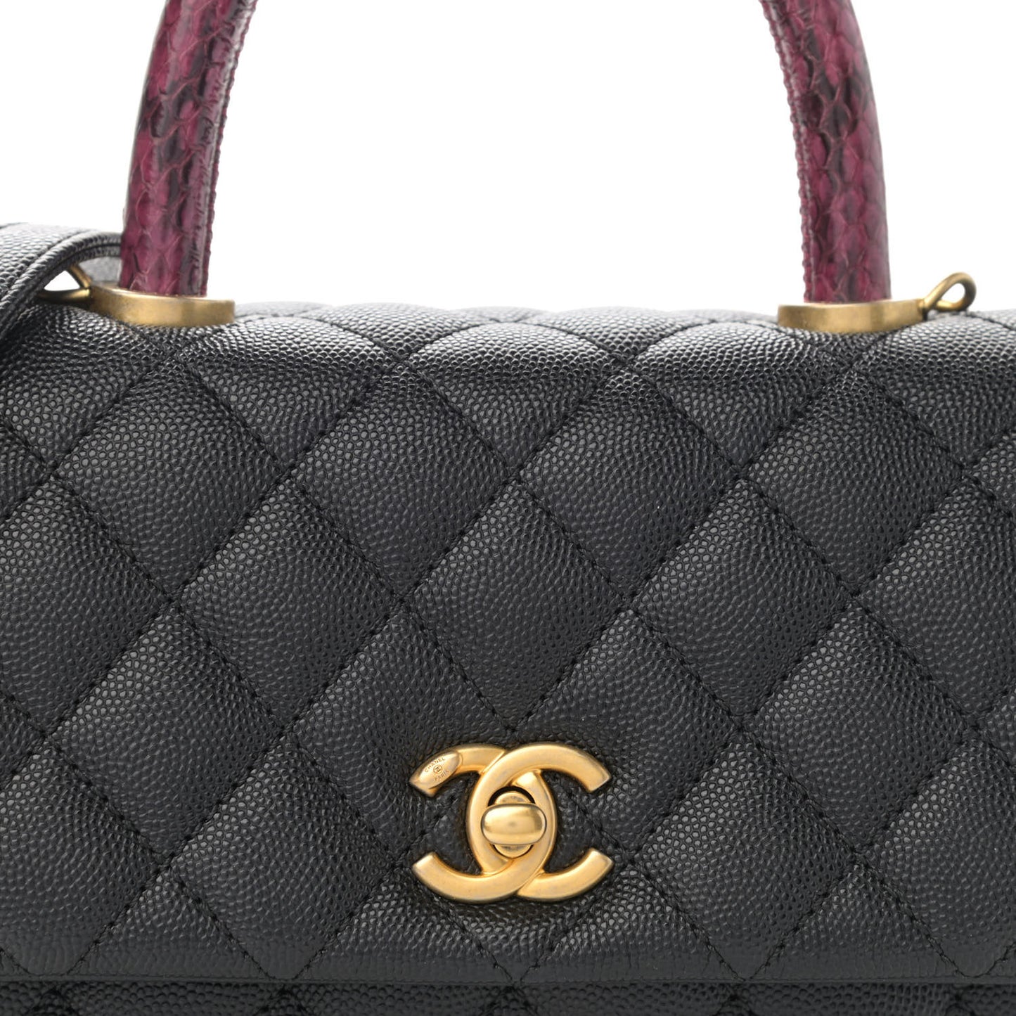 Caviar Lizard Embossed Quilted Mini Coco Handle Flap Black