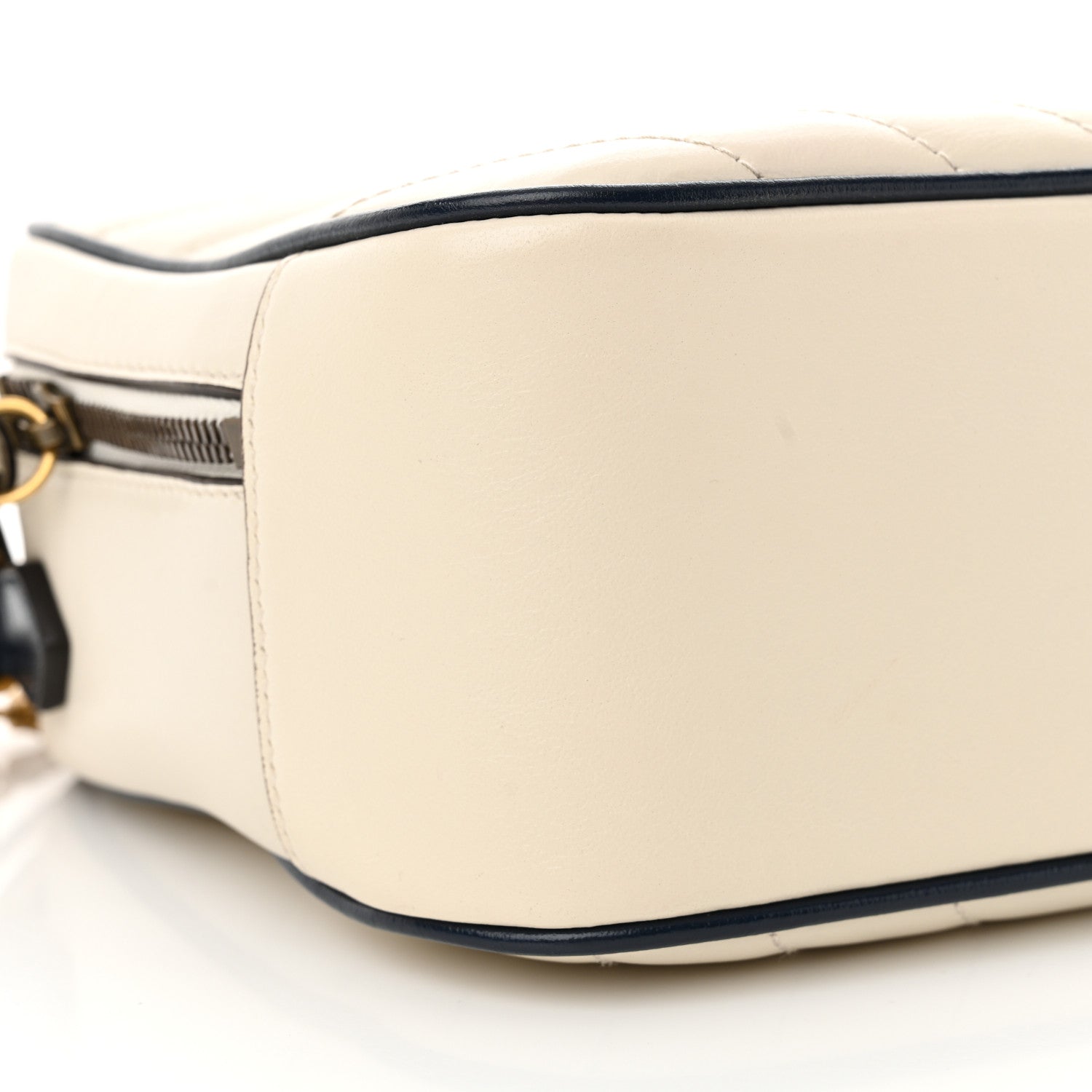 Gucci Vintage Effect Calfskin Matelasse Diagonal Small Torchon GG Marmont Bamboo Top Handle Shoulder Bag Mystic White Blue Agata 9 of 10
