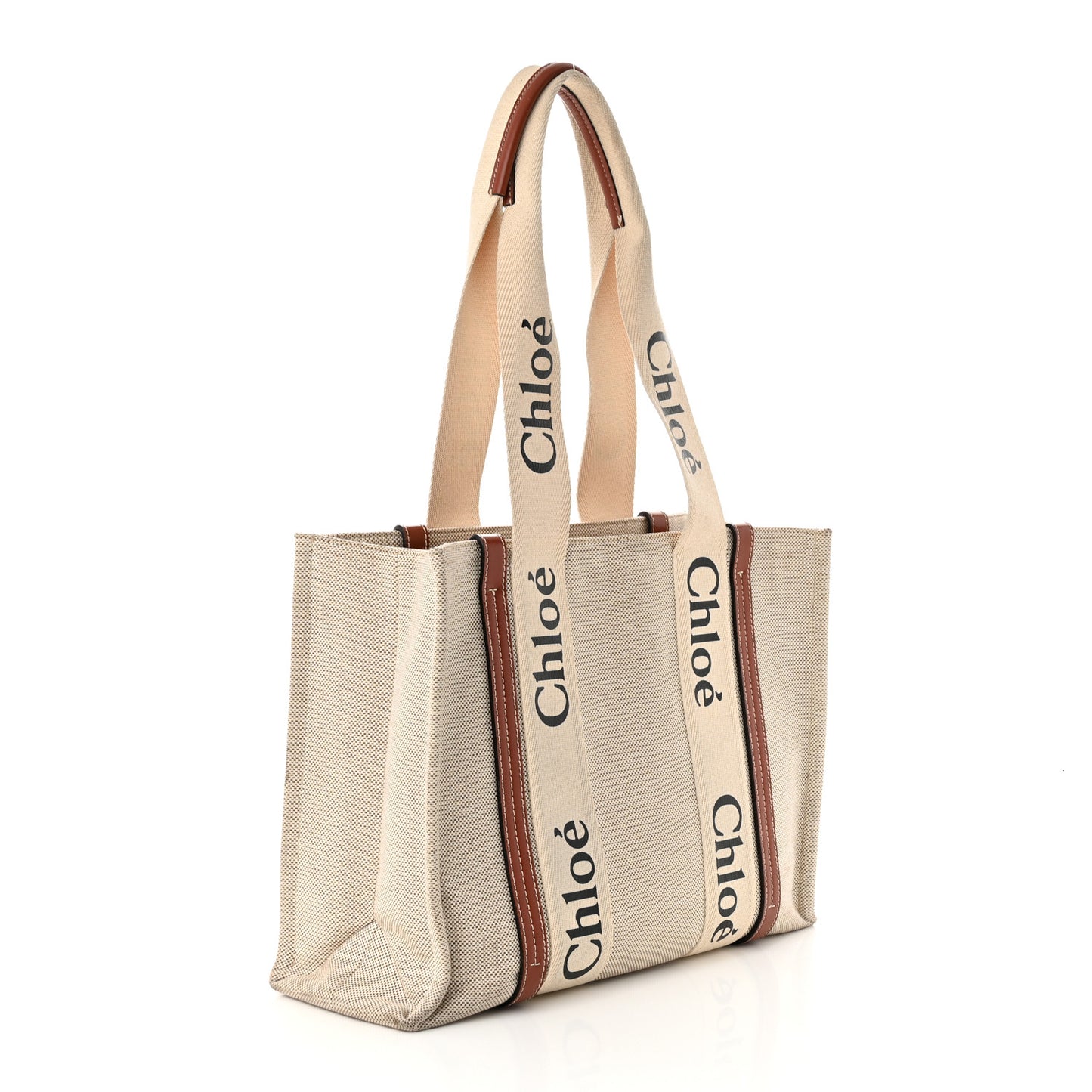 Cotton Calfskin Medium Woody Ribbon Tote White Brown