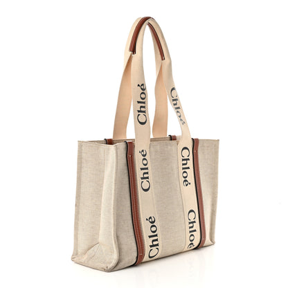 Chloe Cotton Calfskin Medium Woody Ribbon Tote White Brown 3 of 13