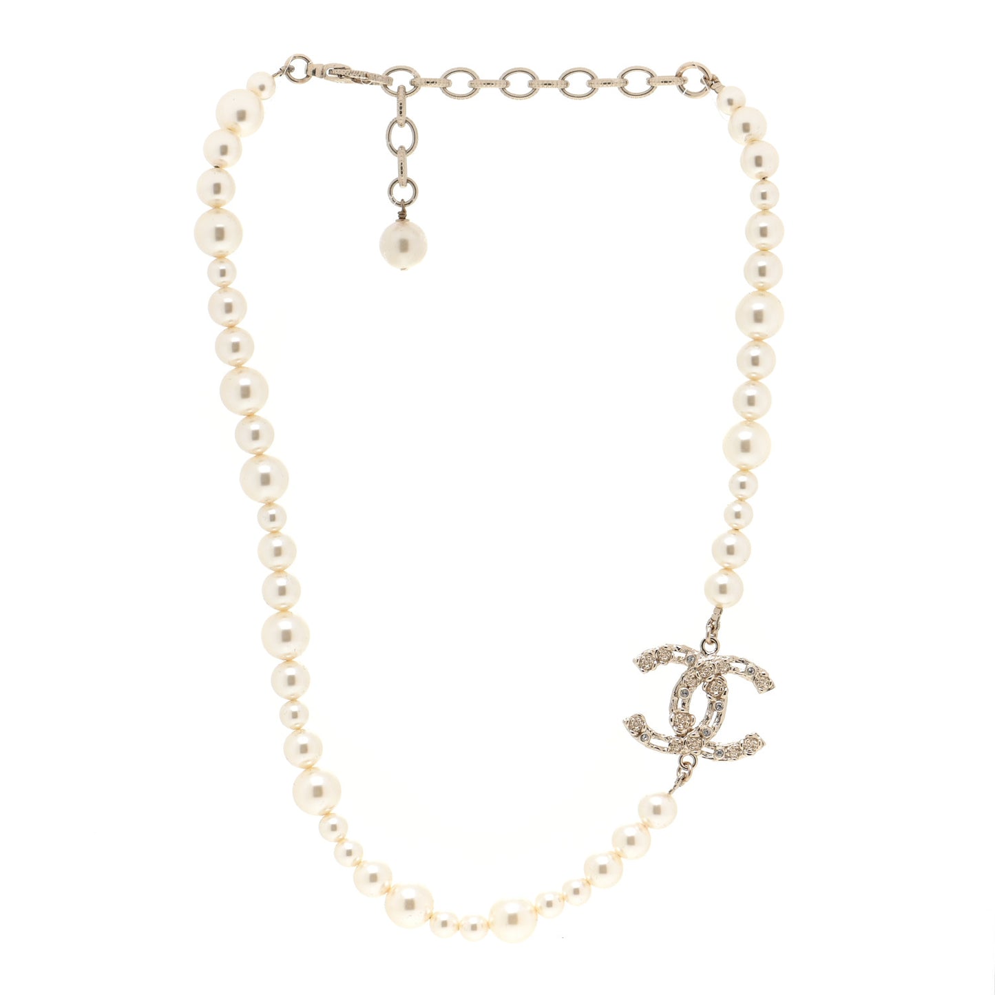 Pearl Crystal CC Camellia Short Necklace Gold