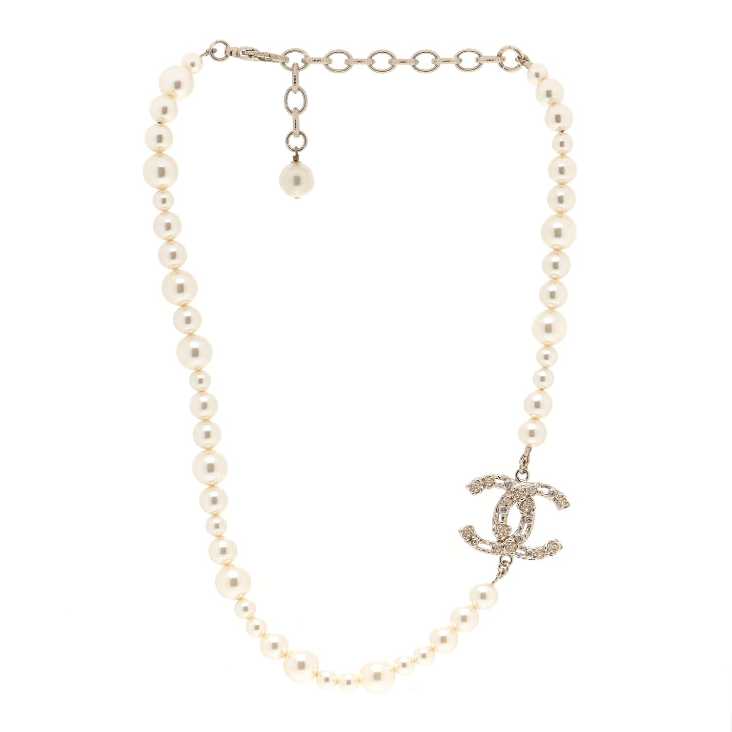 Chanel Pearl Crystal CC Camellia Short Necklace Gold 3 of 5