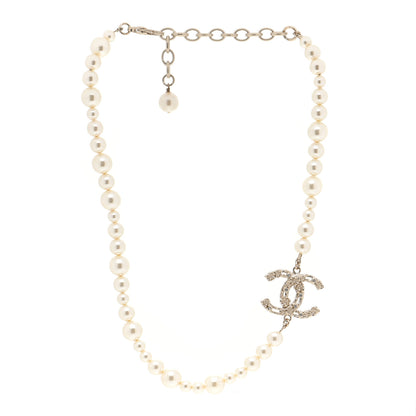 Chanel Pearl Crystal CC Camellia Short Necklace Gold 3 of 5