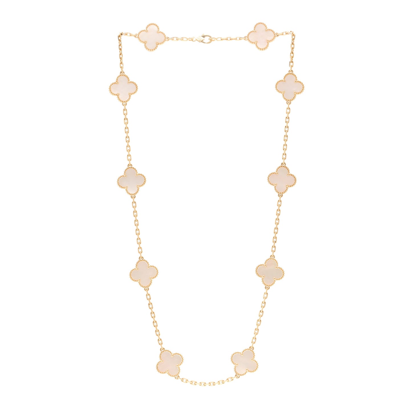 18K Yellow Gold Mother of Pearl 10 Motifs Vintage Alhambra Necklace