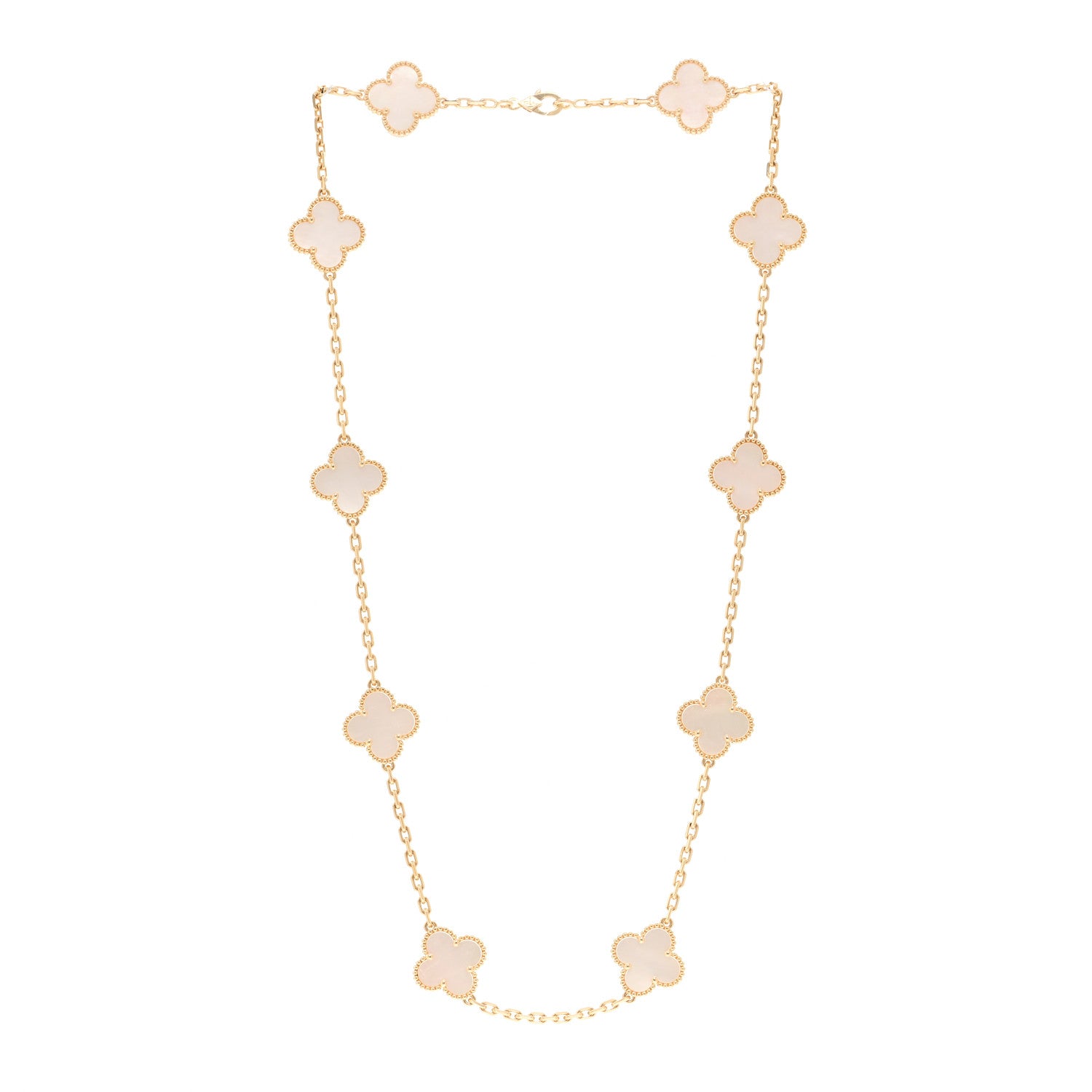 Van Cleef & Arpels 18K Yellow Gold Mother of Pearl 10 Motifs Vintage Alhambra Necklace 3 of 6
