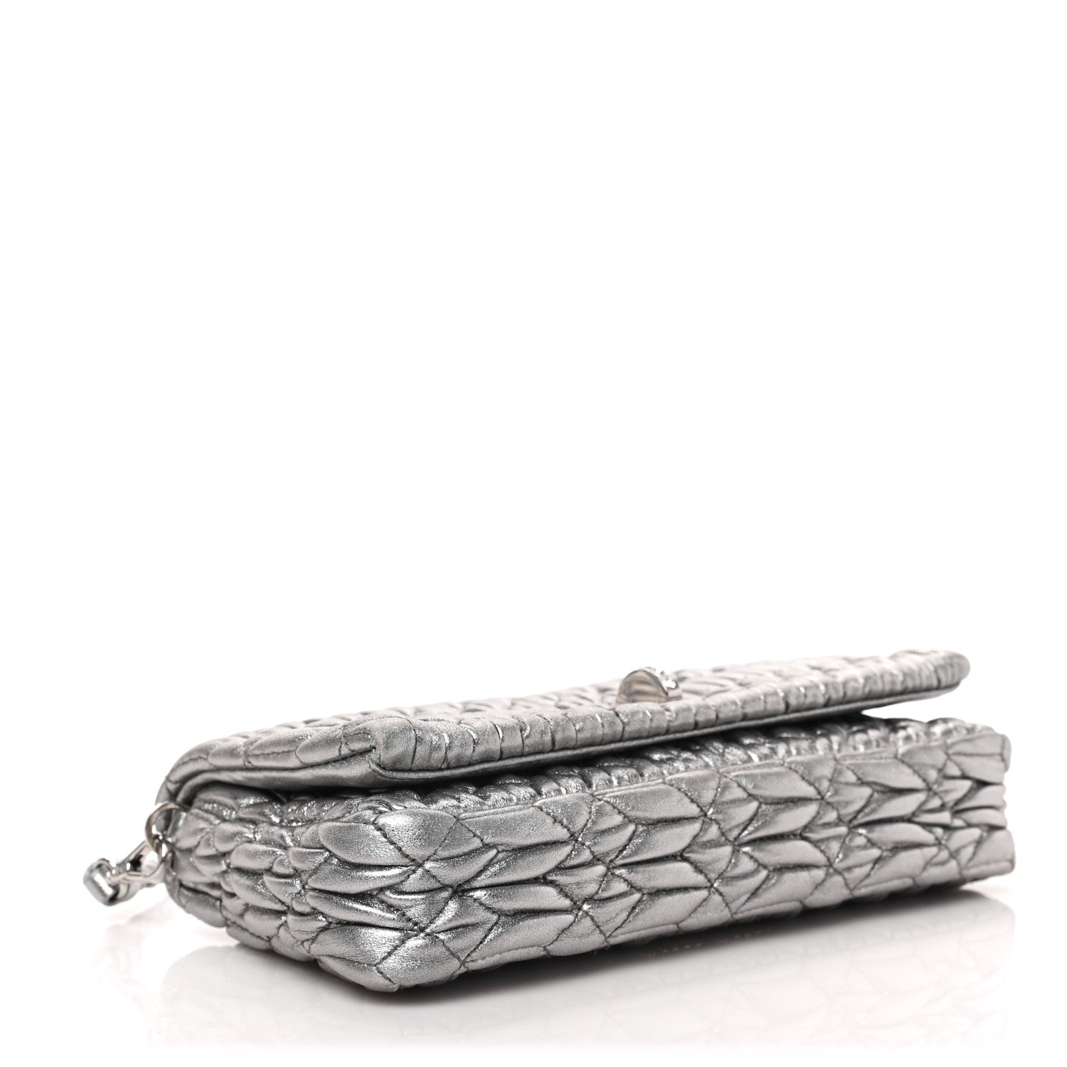 Miu Miu Metallic Nappa Matelasse Crystal Flap Clutch Cromo 7 of 9