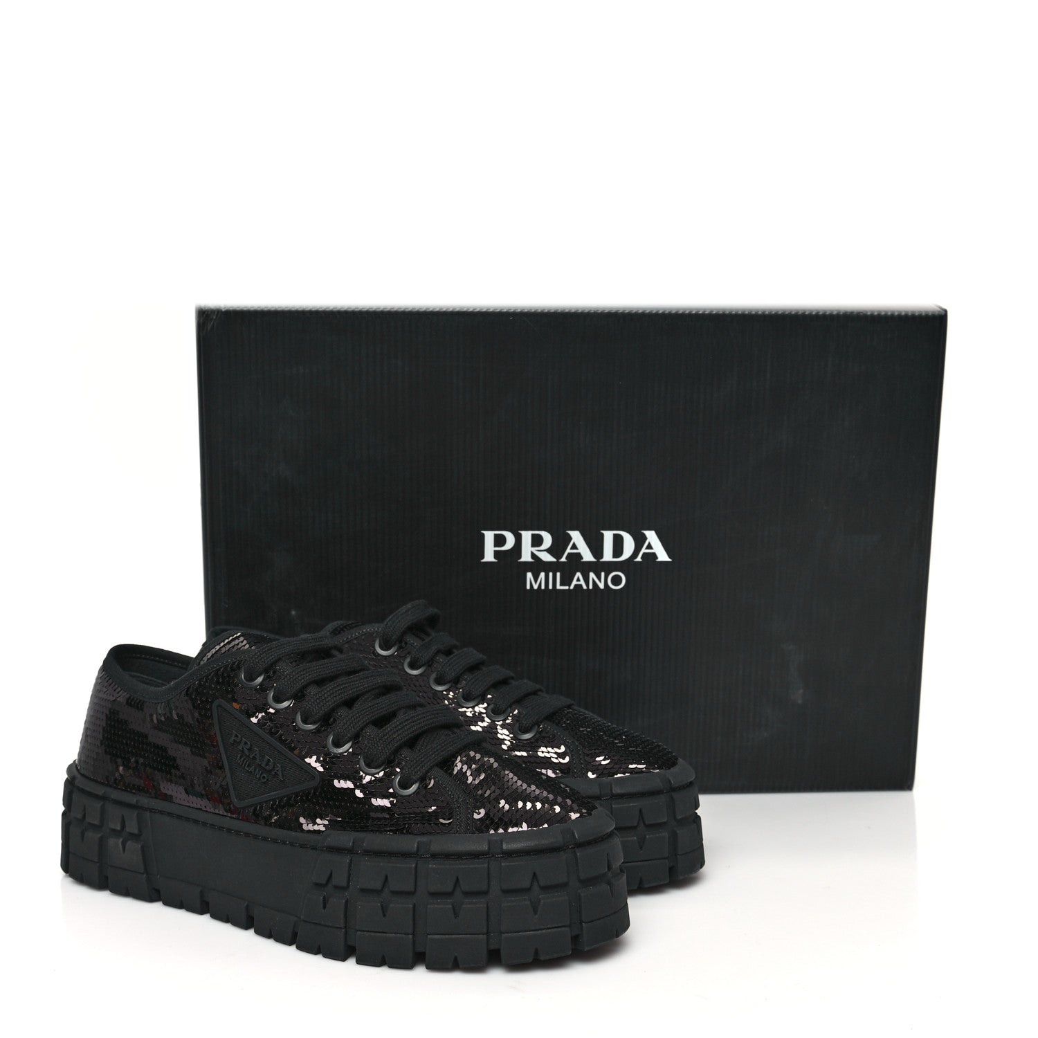Prada Paillettes Triangle Logo Double Wheel 50mm Sneakers 39 Black 10 of 10