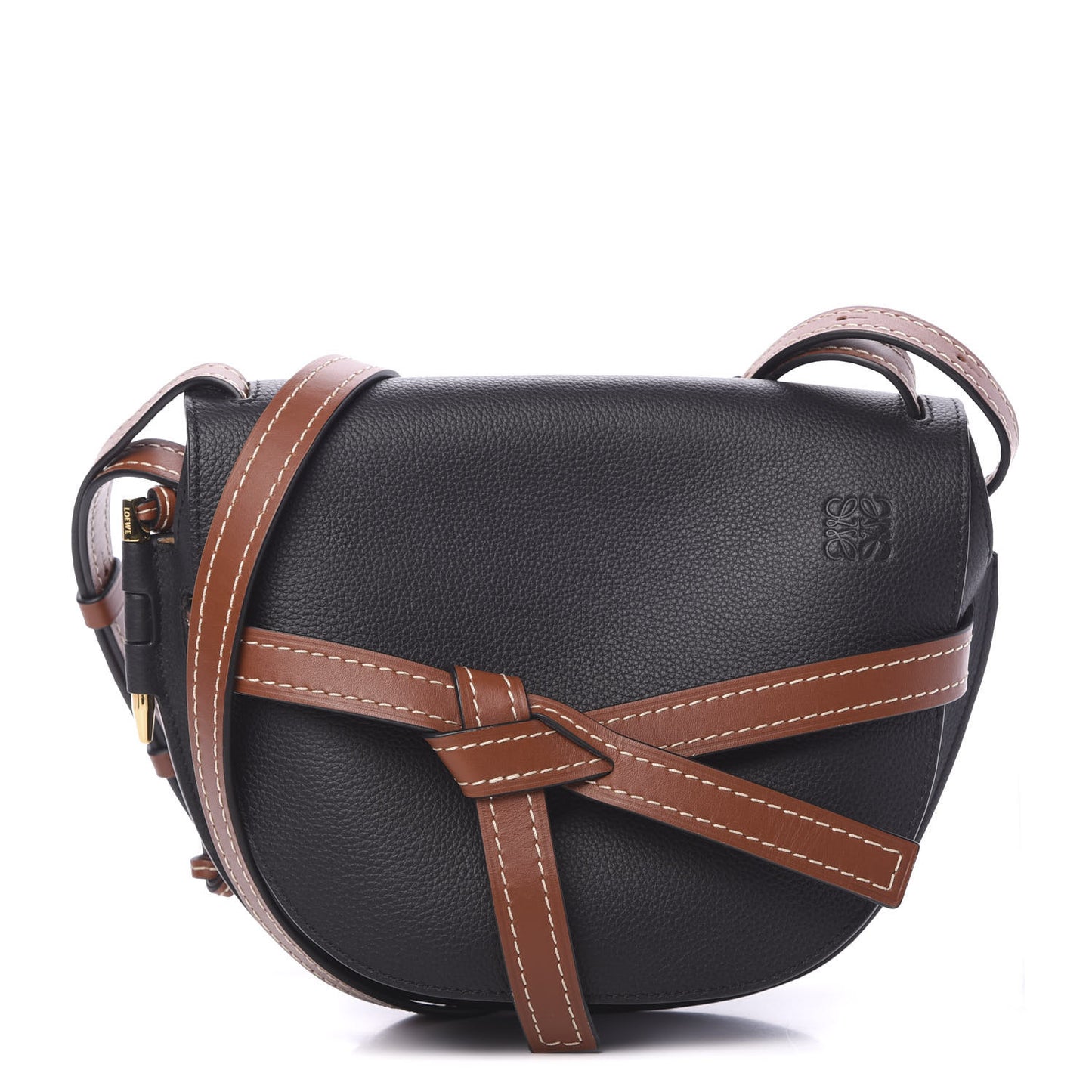 Grained Calfskin Small Gate Crossbody Bag Pecan Black