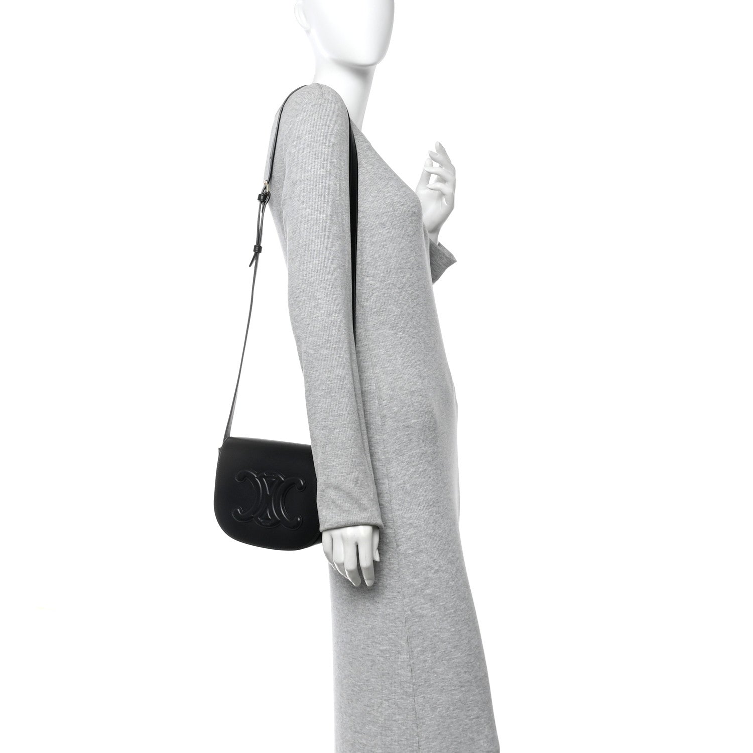 Celine Smooth Calfskin Cuir Triomphe Folco Crossbody Bag Black 2 of 14