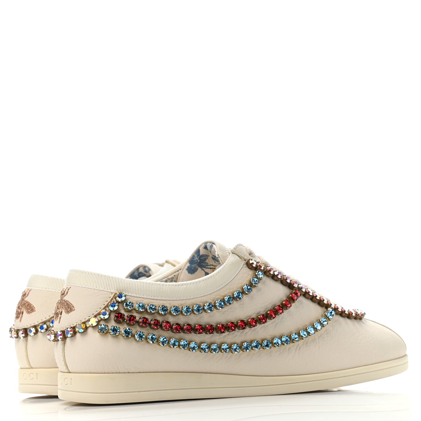 Calfskin Crystal Womens Falacer Sneakers 35 White