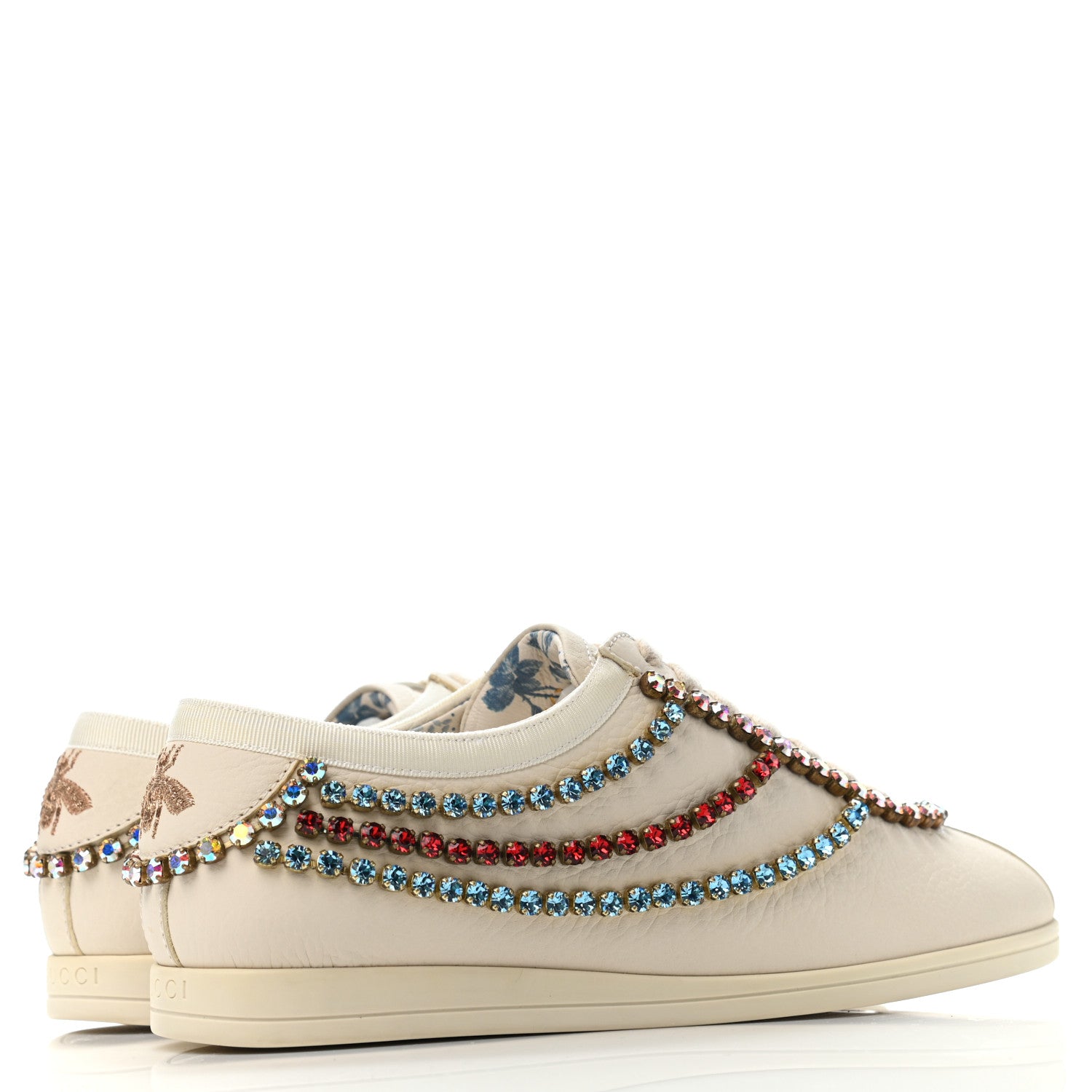Gucci Calfskin Crystal Womens Falacer Sneakers 35 White 3 of 4
