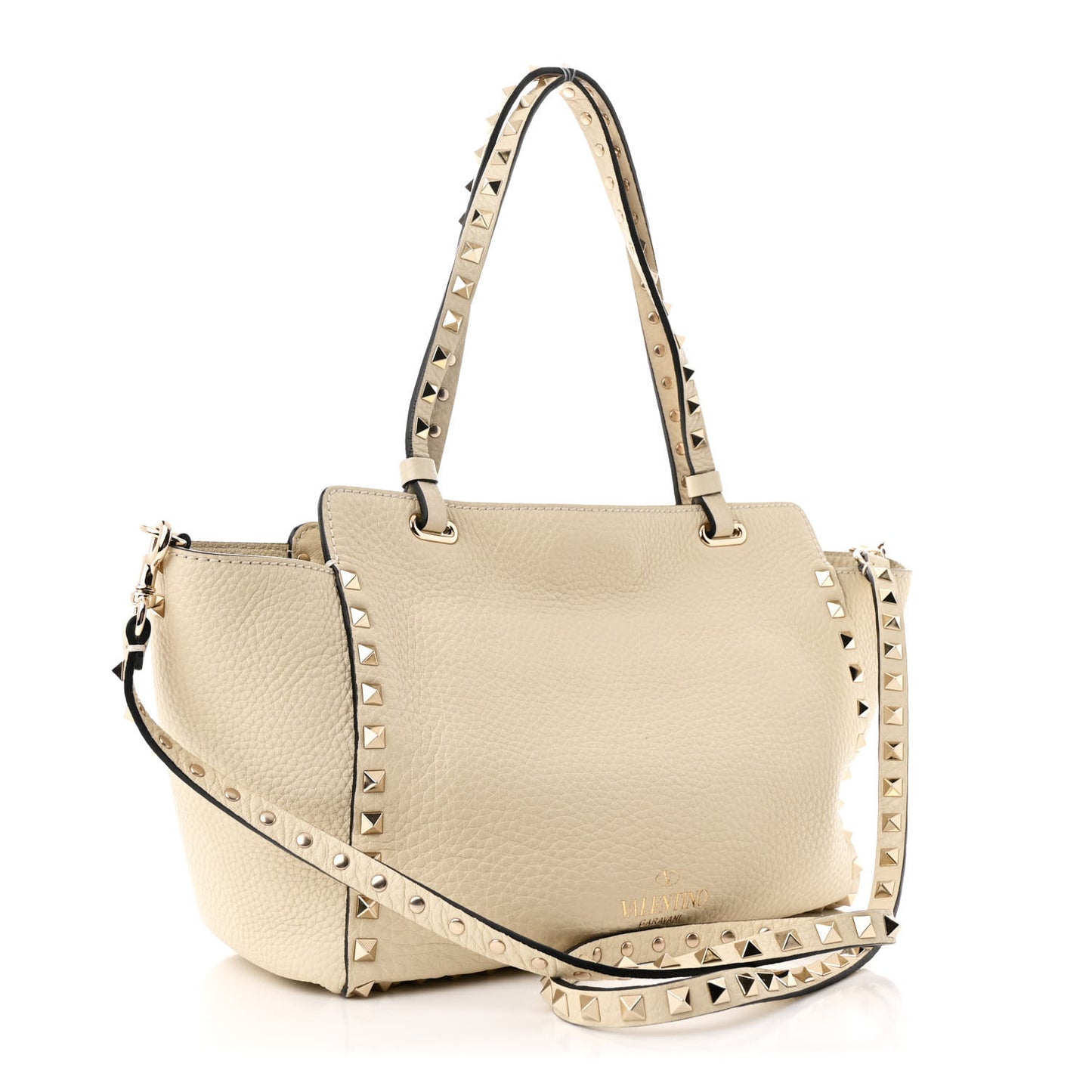Pebbled Calfskin Small Rockstud Tote Ivory