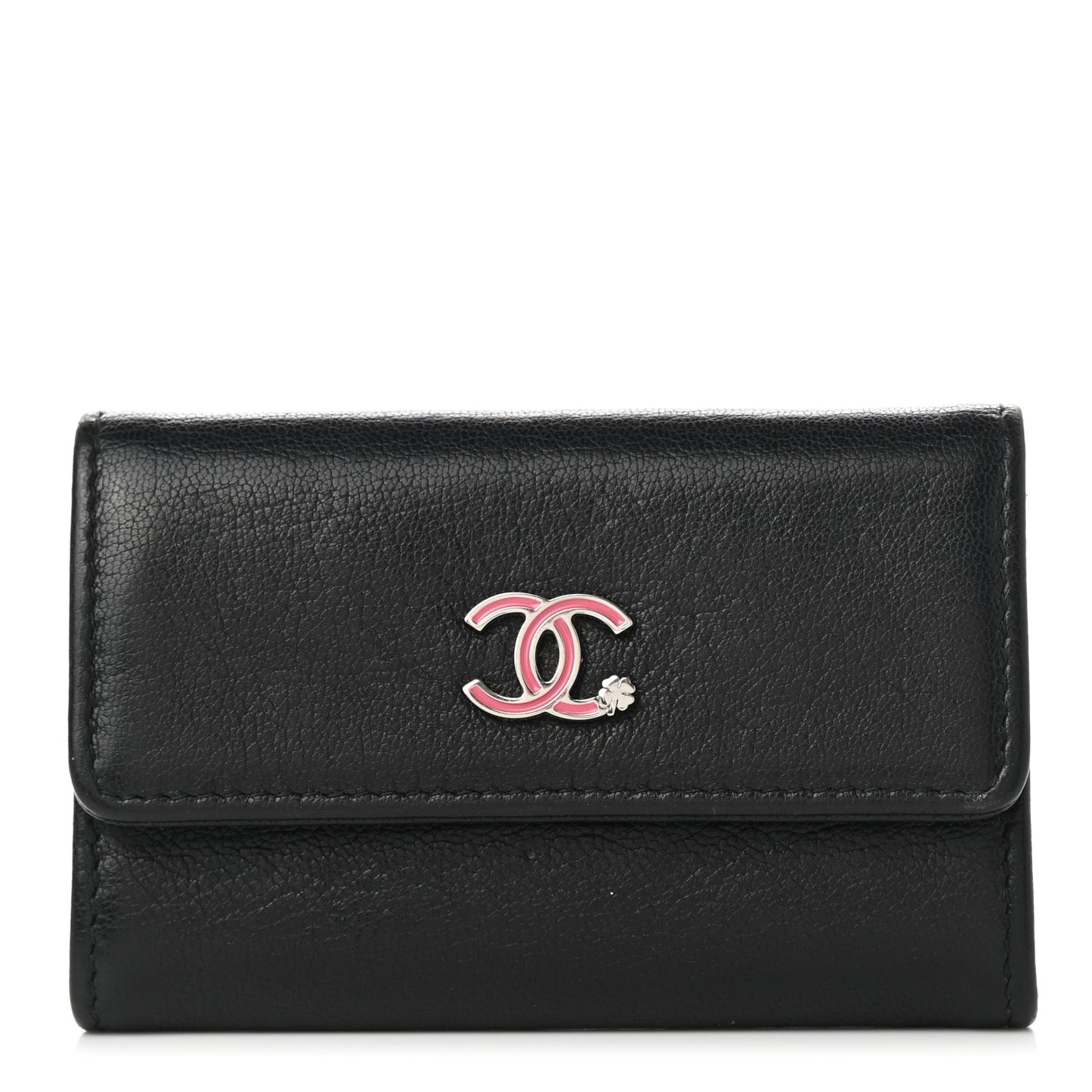 Goatskin Camellia CC Flap Card Holder Black
