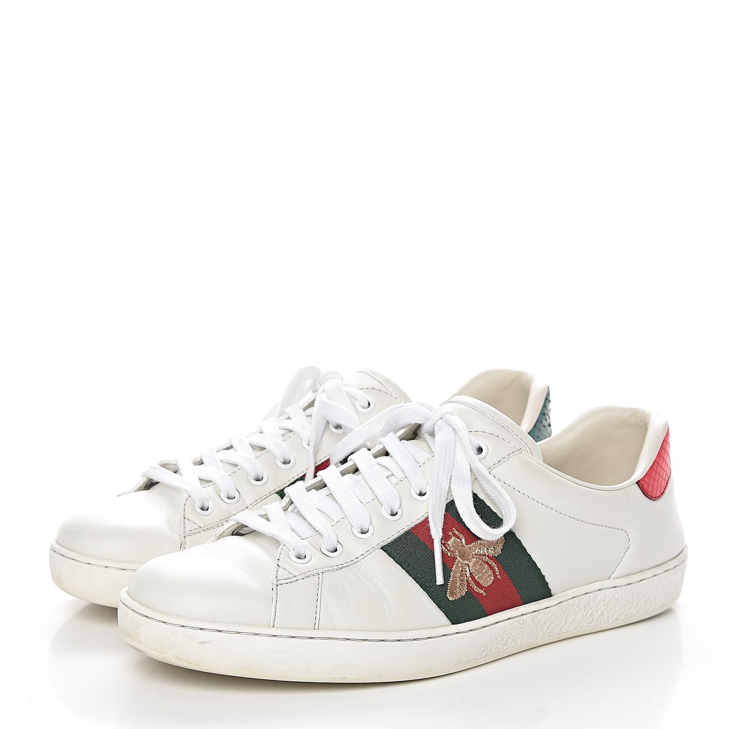 Miro Soft Calfskin Laminated Ayers Web Bee Embroidered Mens Ace Sneakers 7.5 White Red Flame Green