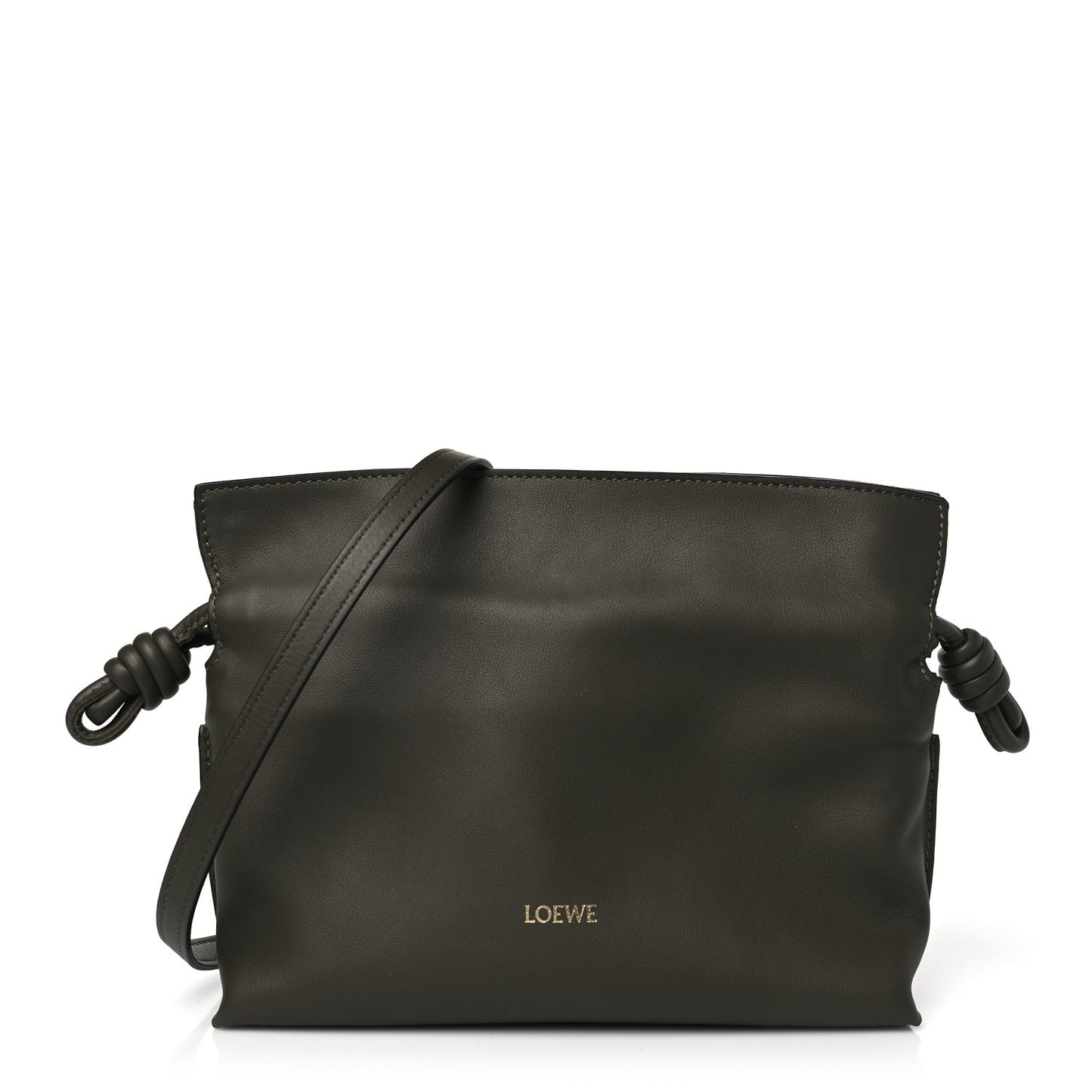 Calfskin Mini Flamenco Knot Clutch Dark Khaki