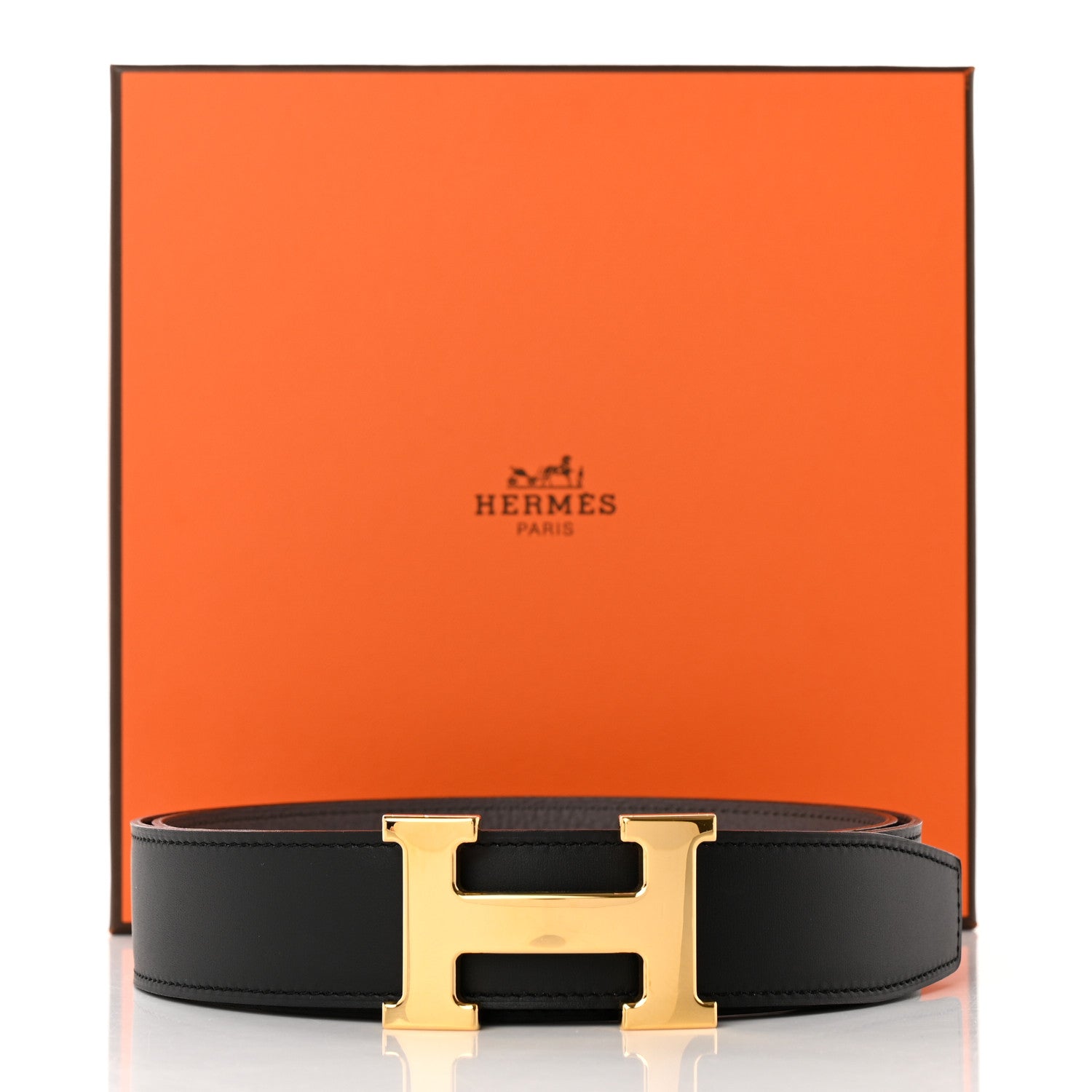 Hermes Box Togo 32mm H Belt 85 34 Black Chocolate 6 of 6