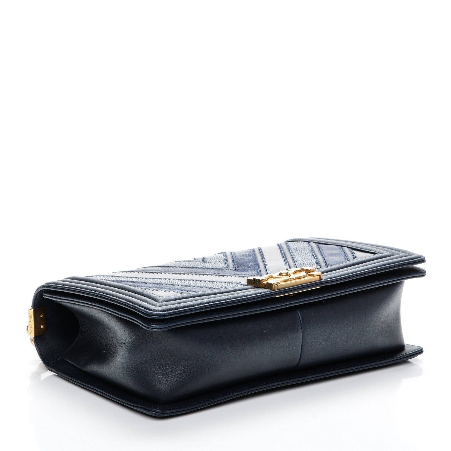 Chanel Calfskin Caviar Suede Chevron New Medium Boy Flap Navy 4 of 7