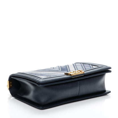 Chanel Calfskin Caviar Suede Chevron New Medium Boy Flap Navy 4 of 7